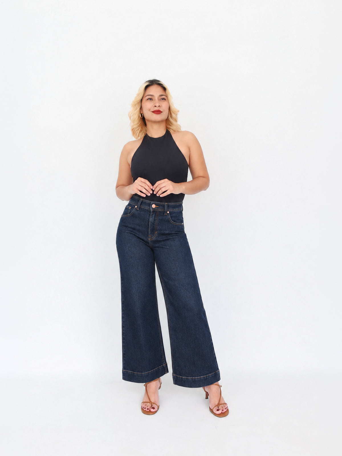 Mini wide leg jeans stretch azul oscuro