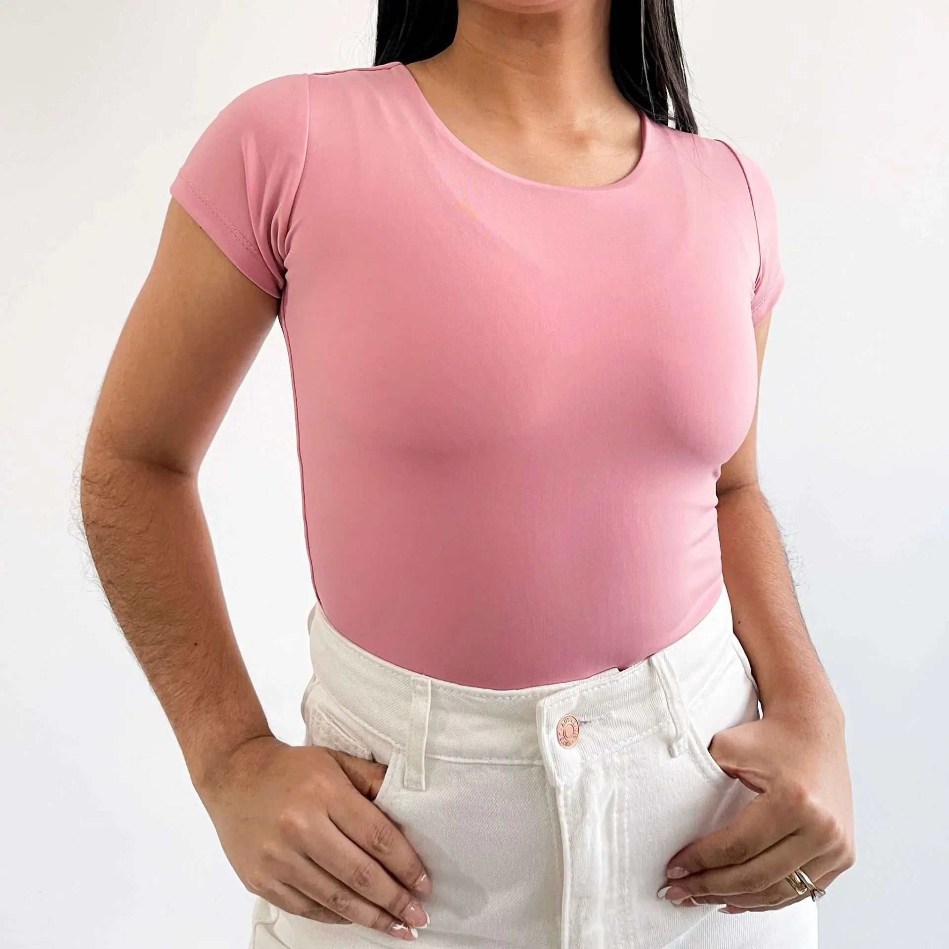 Body manga corta rosa