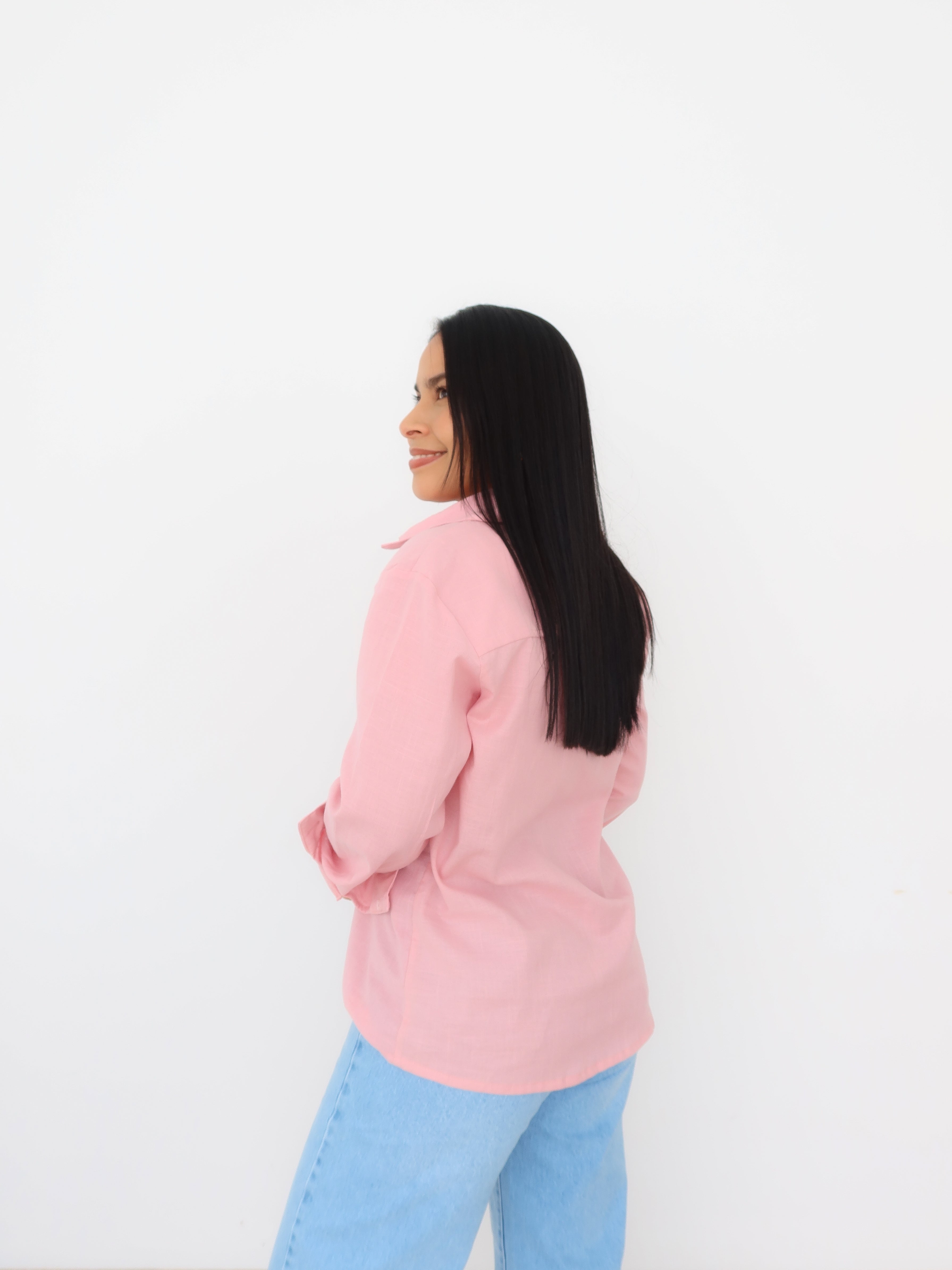 Camisa Oversize lino rosada