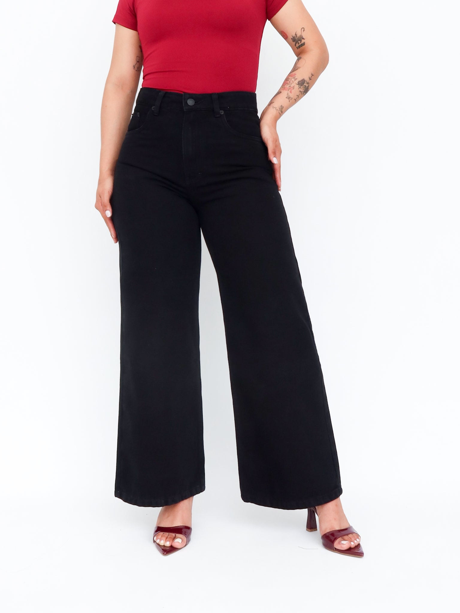 Mini wide leg jeans negro