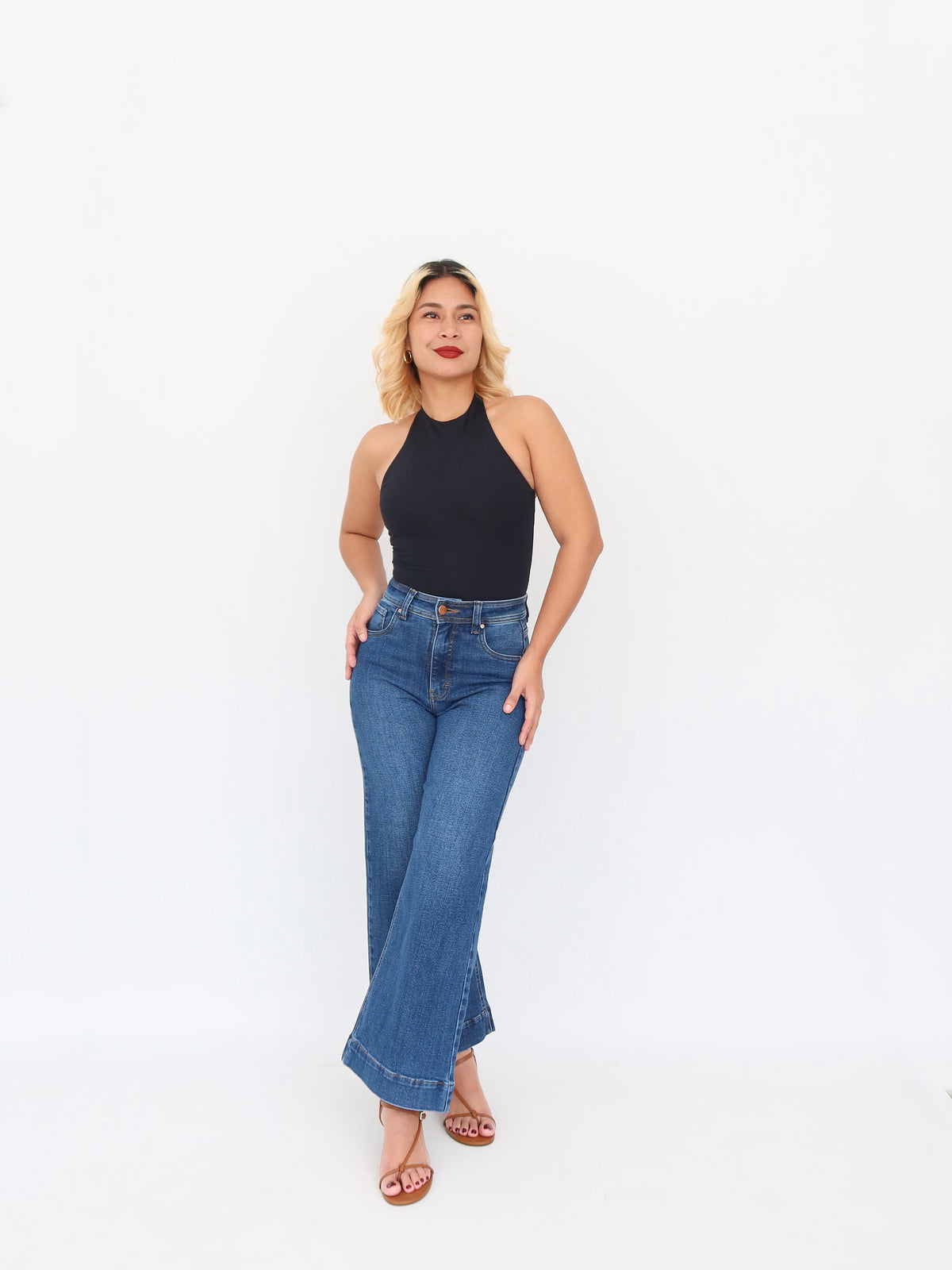Mini wide leg jeans stretch azul