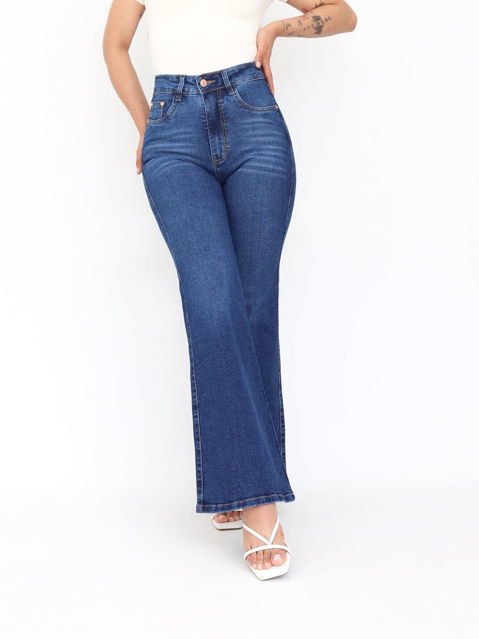 Flare regular jeans bigotes azul