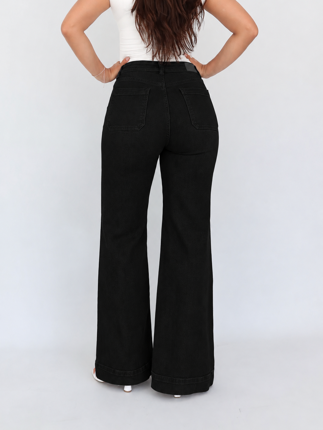 Wide leg long jeans stretch negro