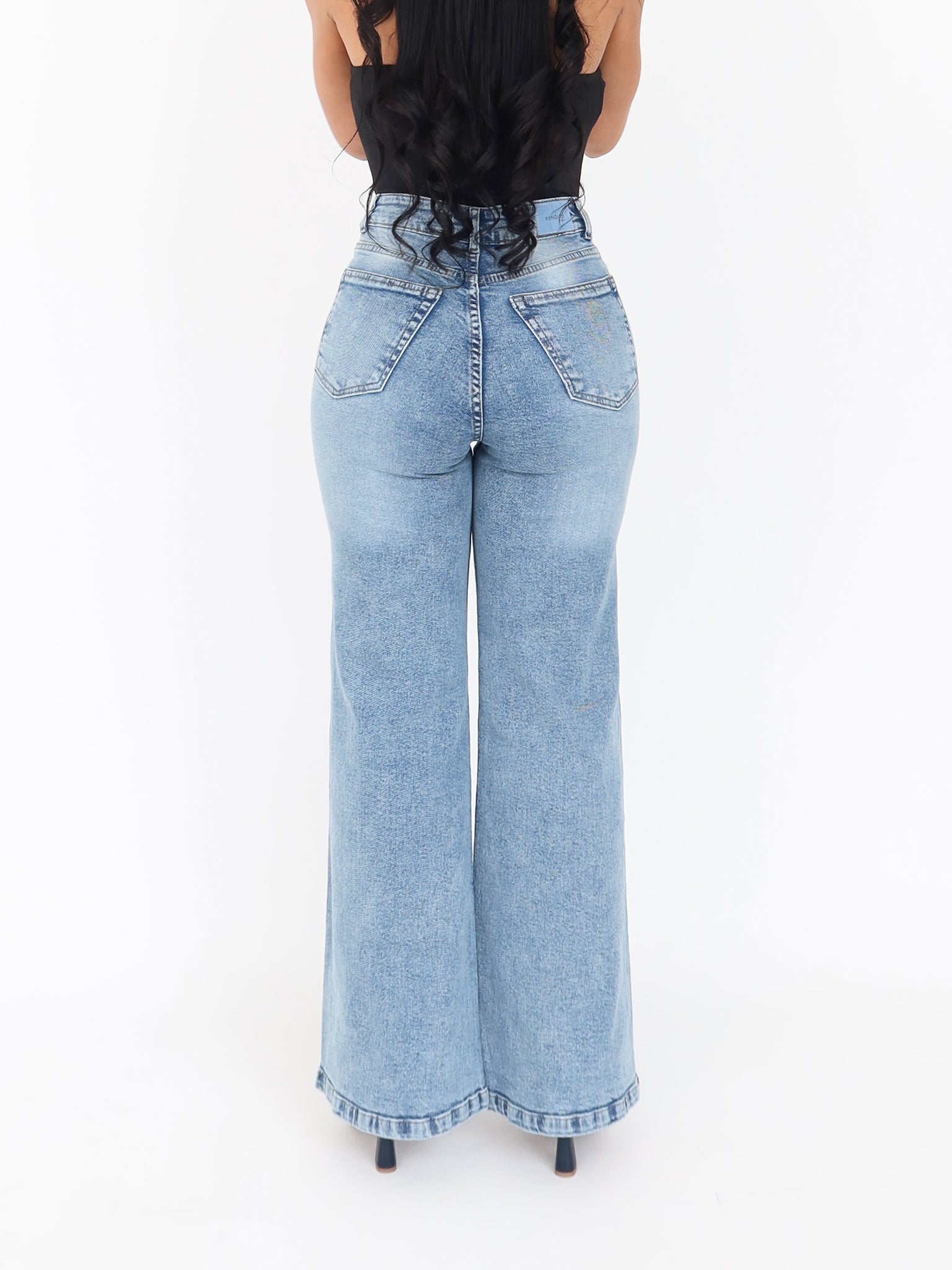 Wide flare regular jeans azul frosted