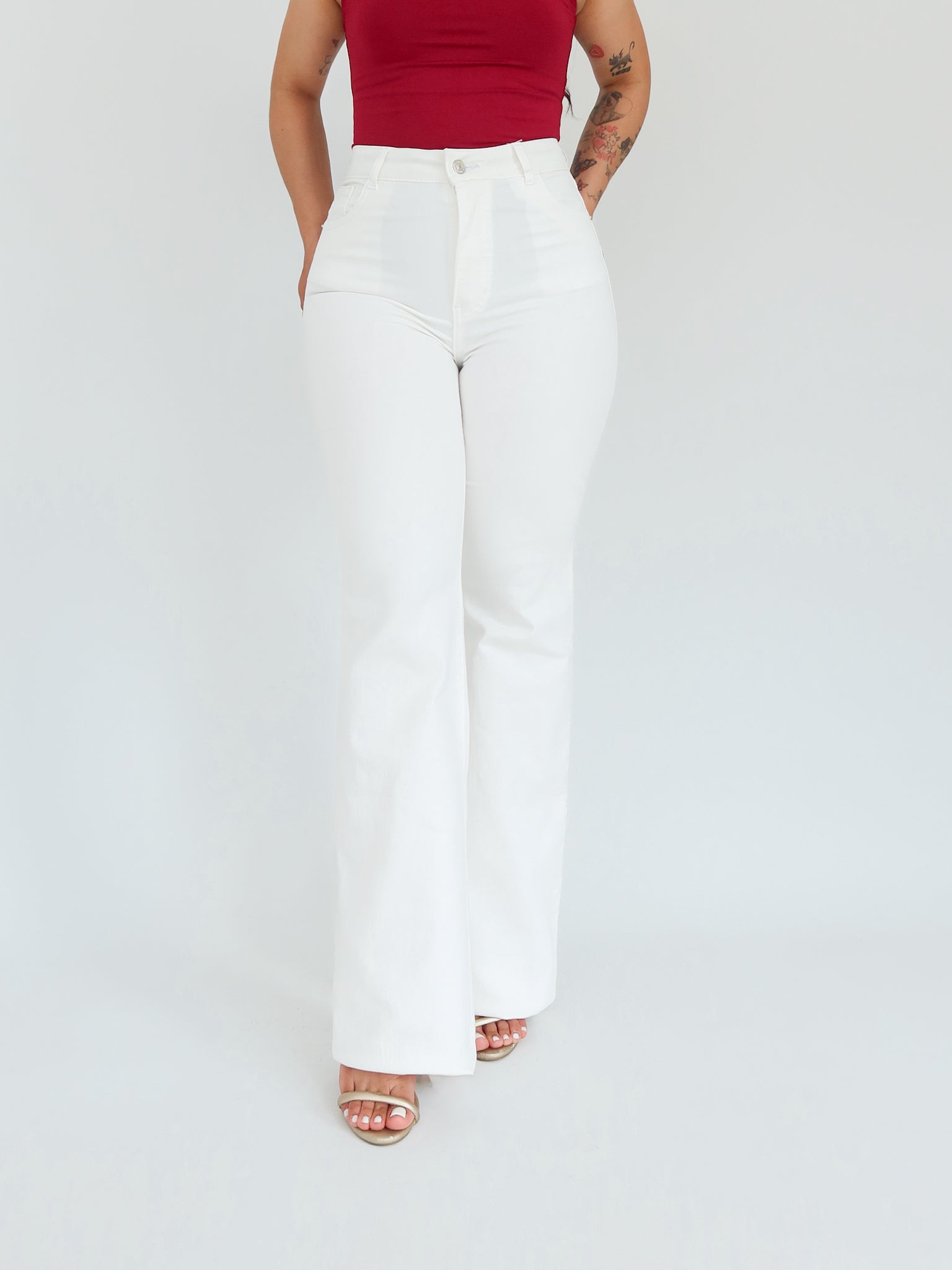 Bootcut long jeans off white