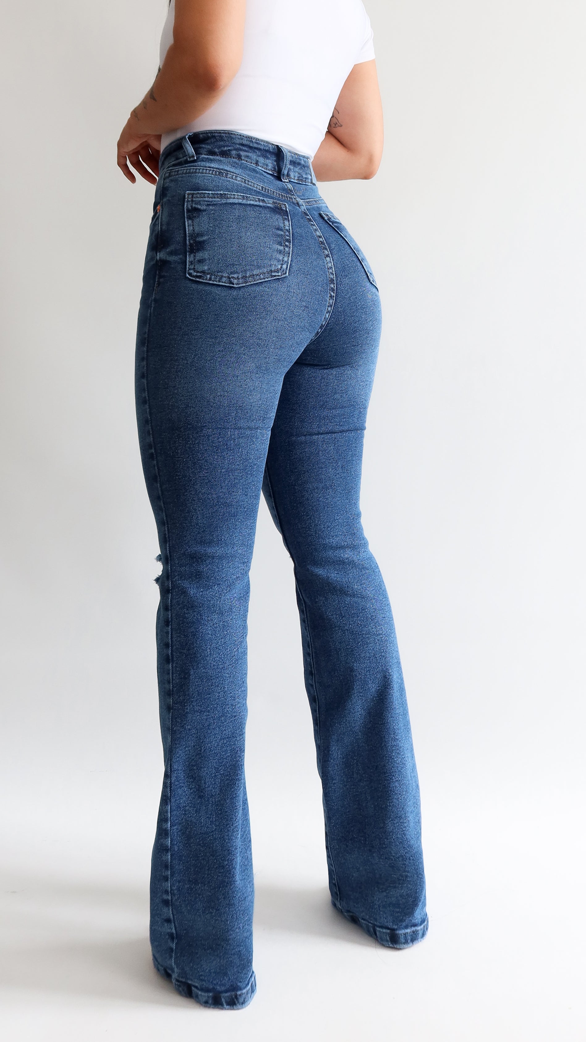 Boot cut long destroyed azul