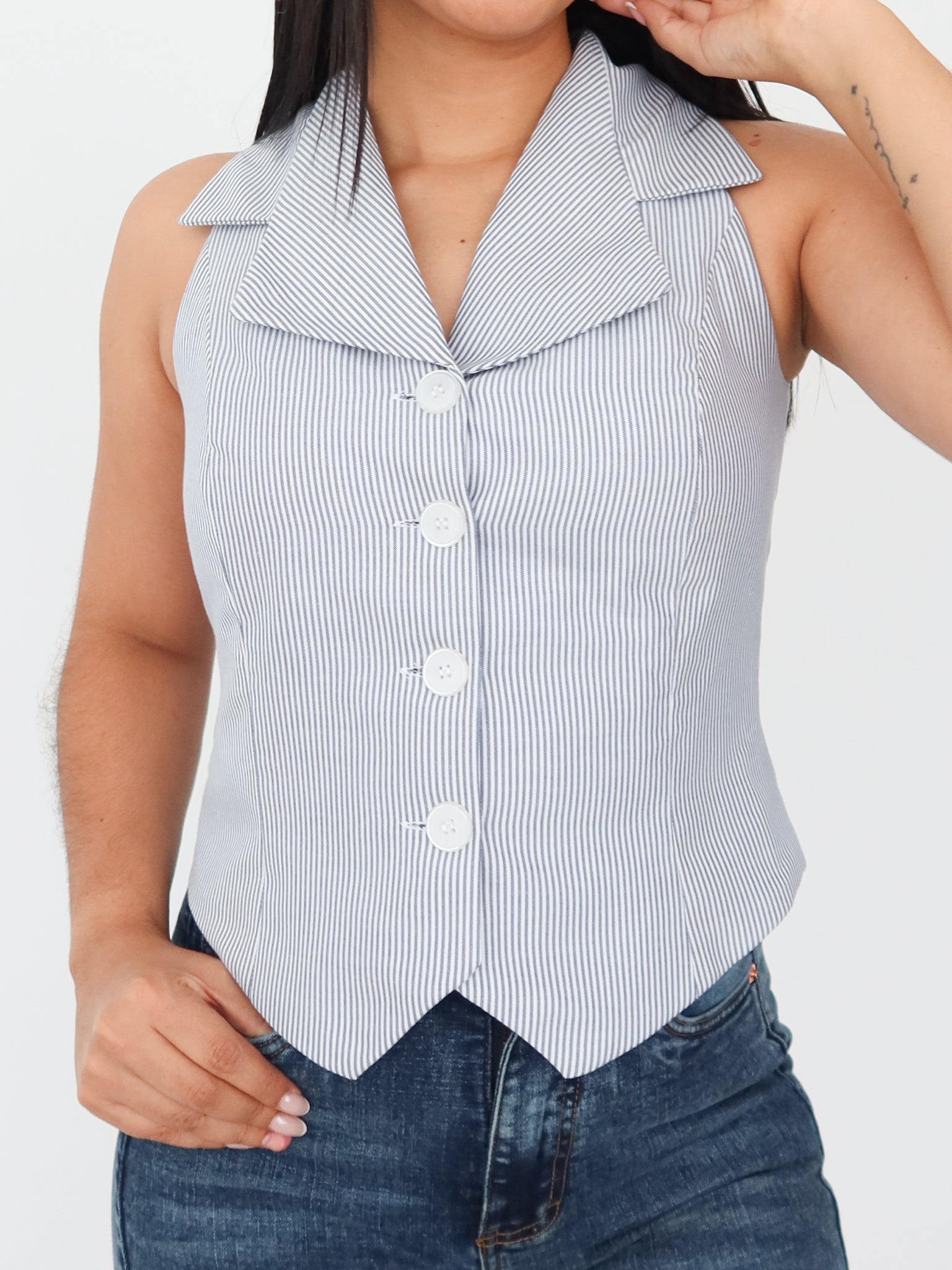 Chaleco madison rayas celeste