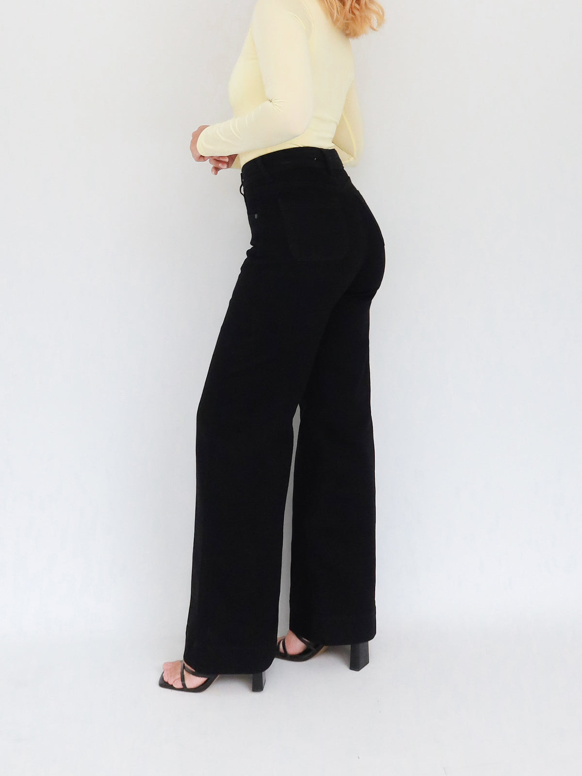Wide leg regular jeans stretch negro