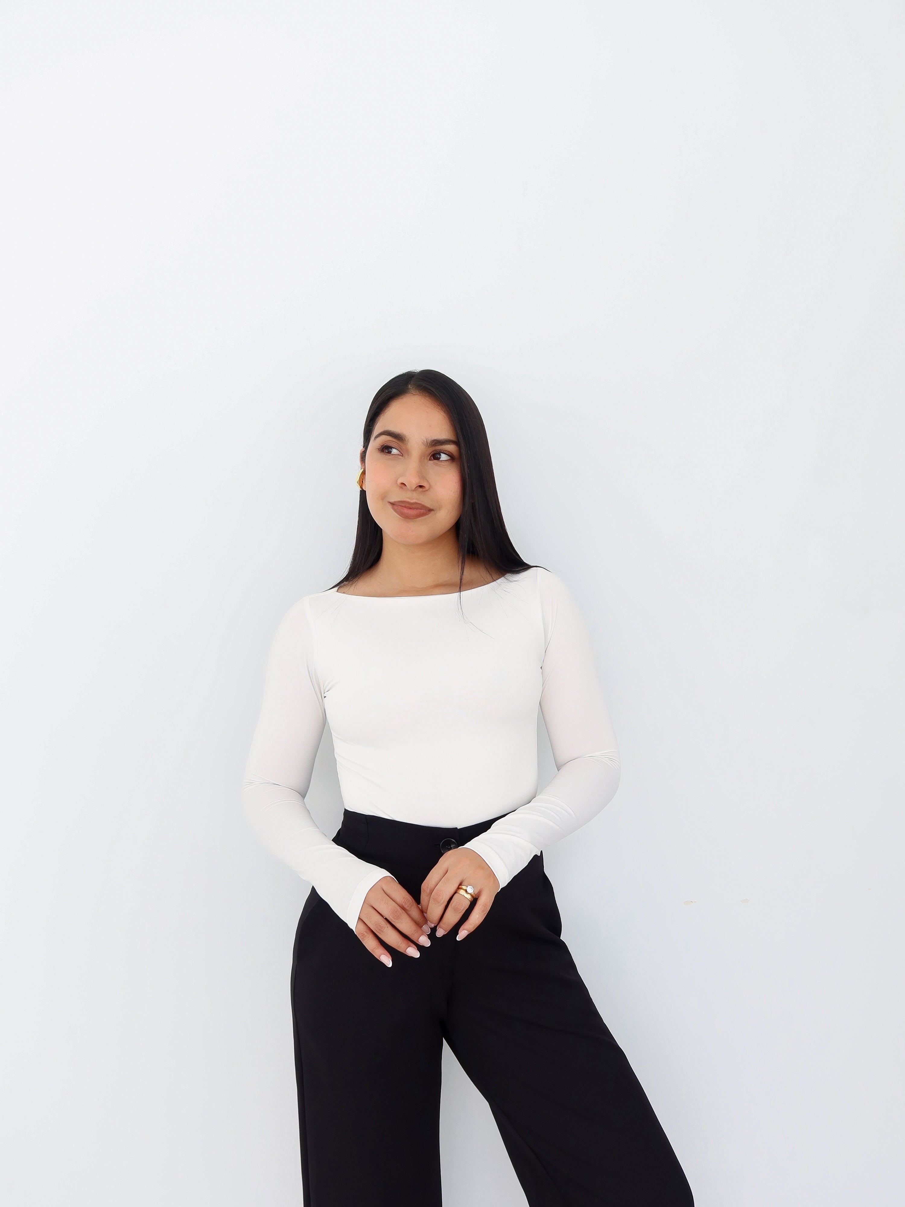 Top manga larga Dana crema