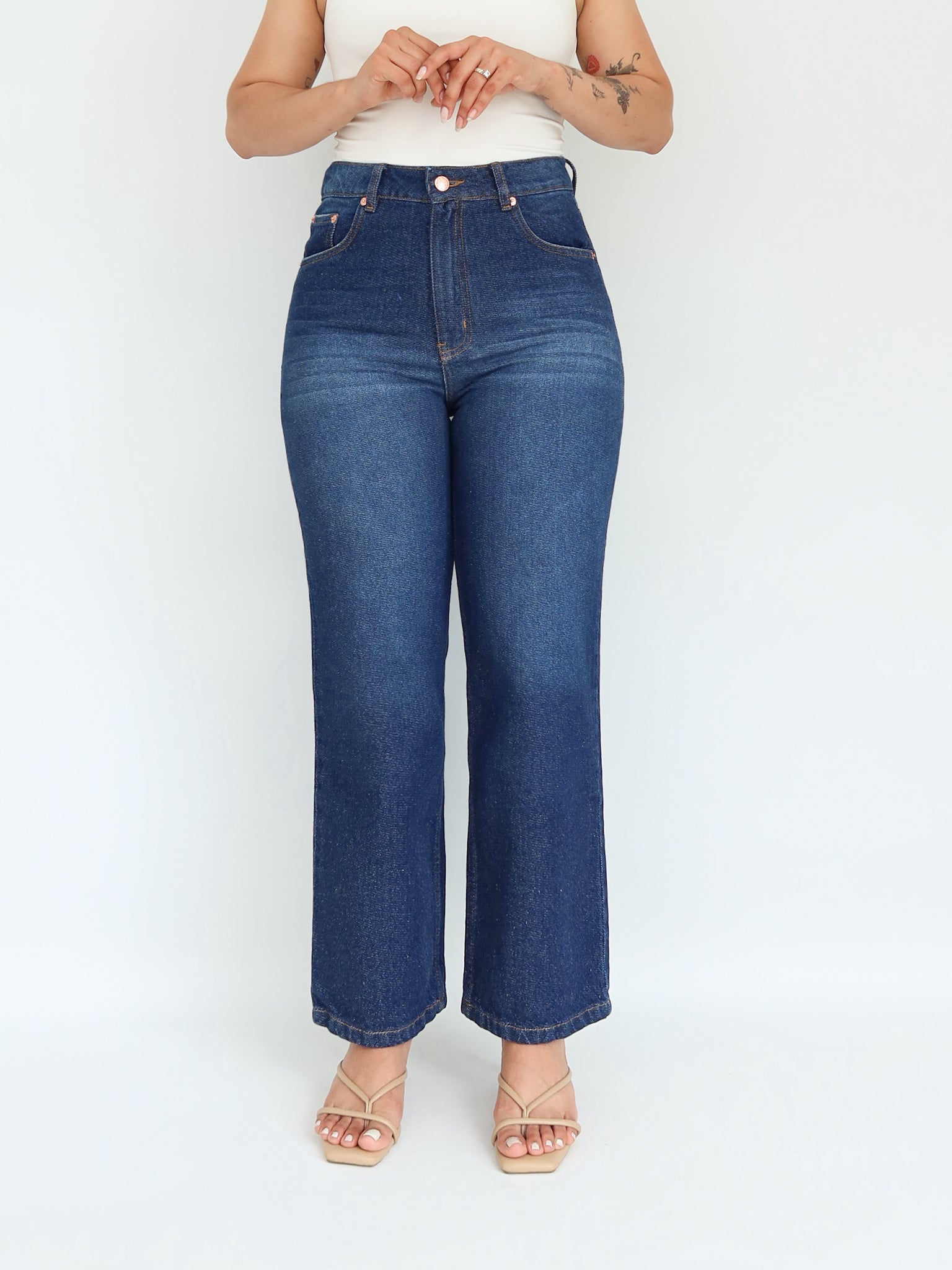 Mini mom straight jeans azul