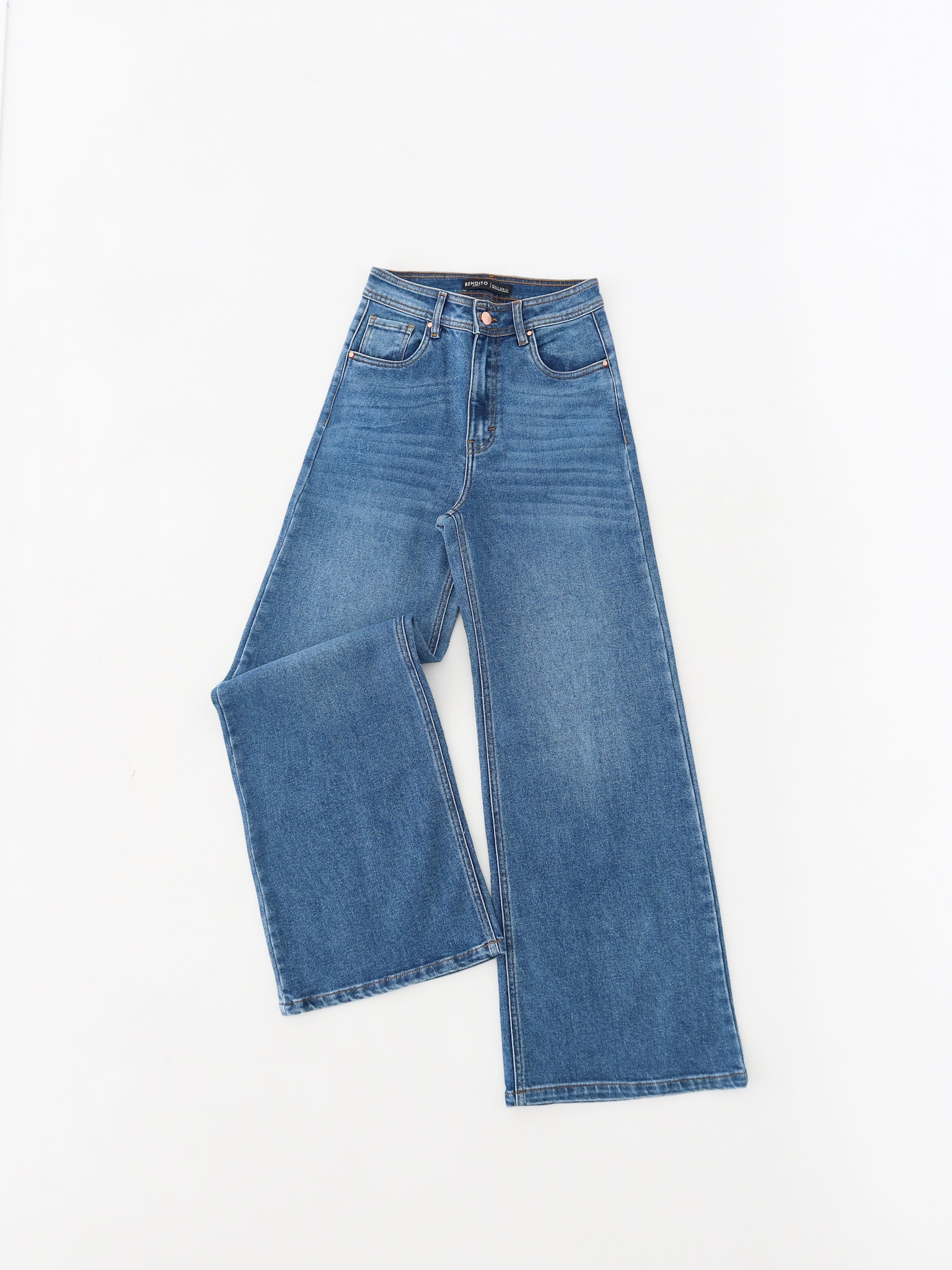 Wide leg regular jeans stretch azul medio