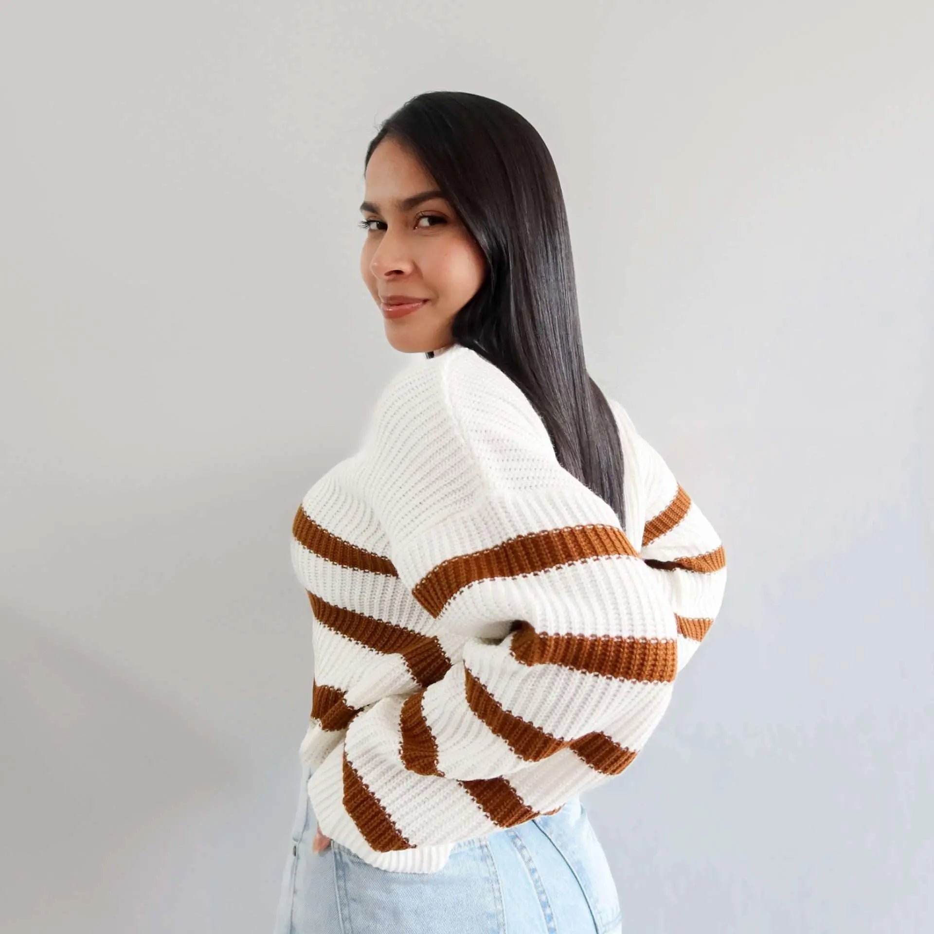 Jersey de punto manga campana cafe
