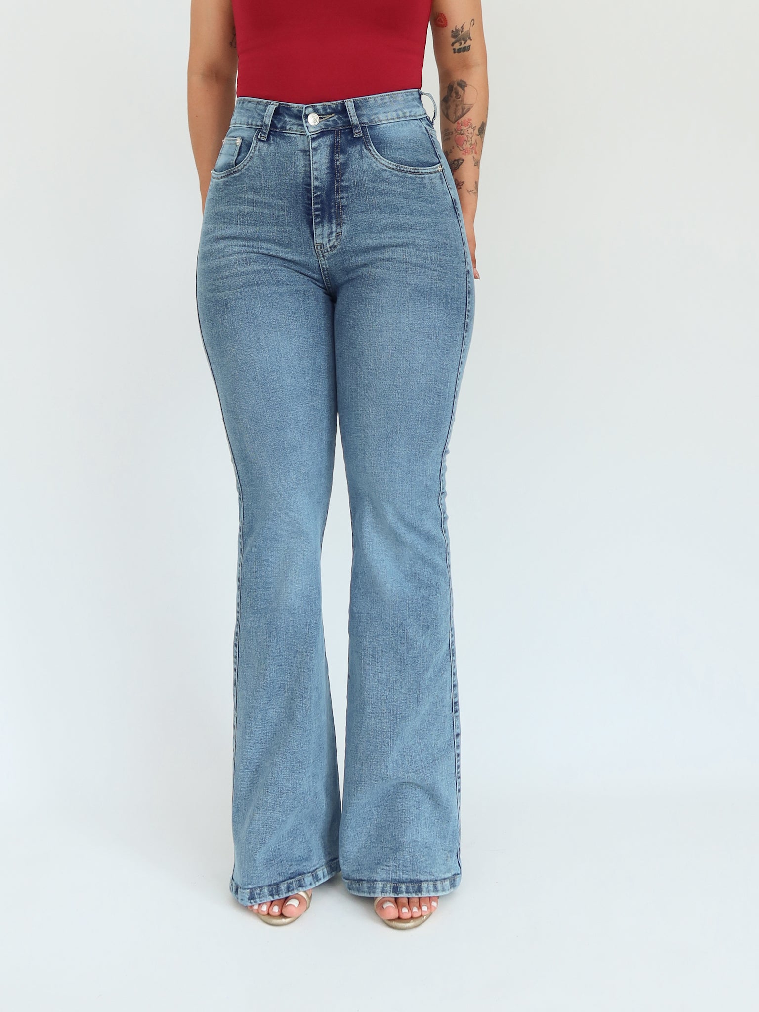 Bootcut long jeans azul medio