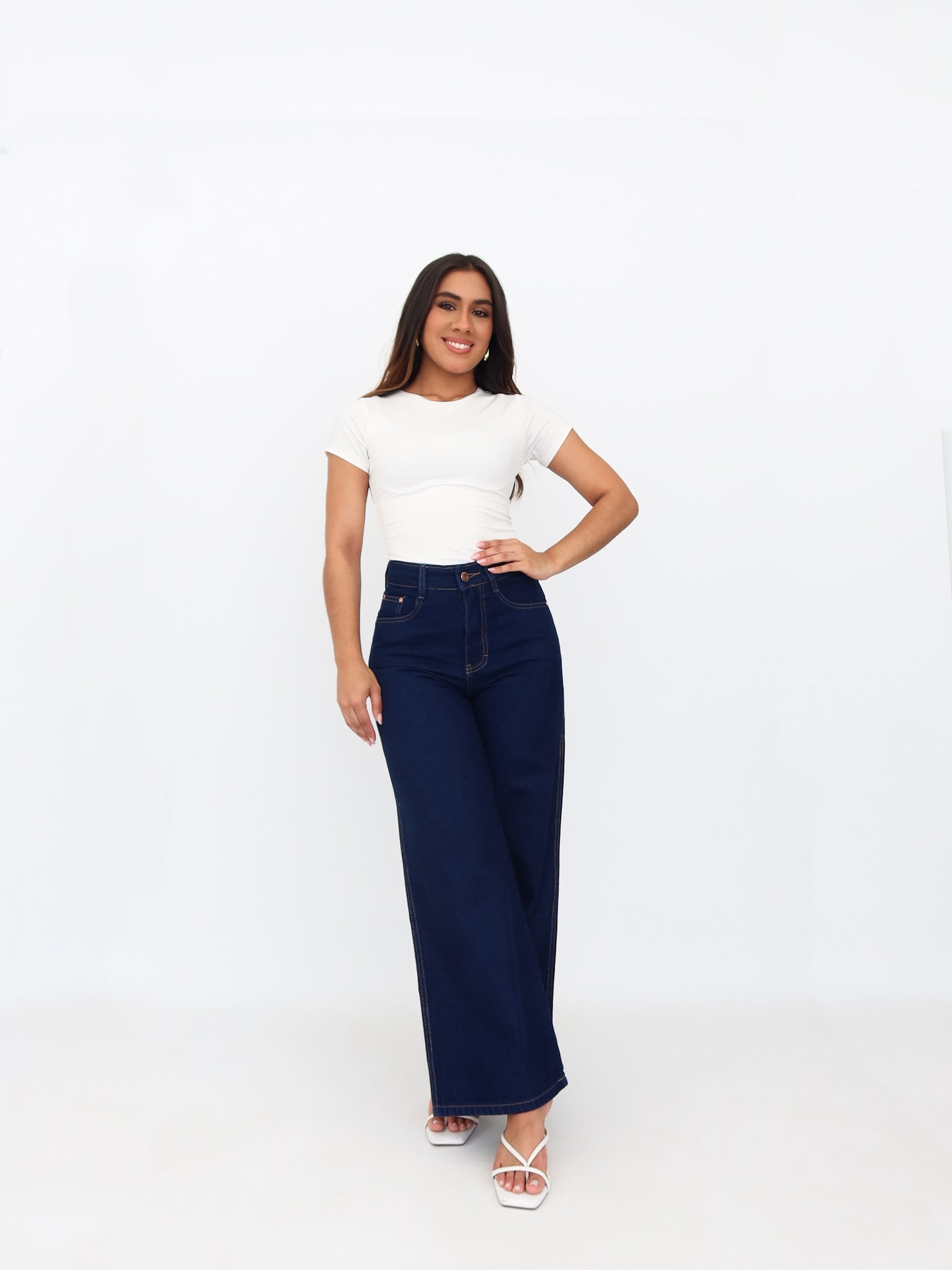 Mini wide leg jeans azul oscuro