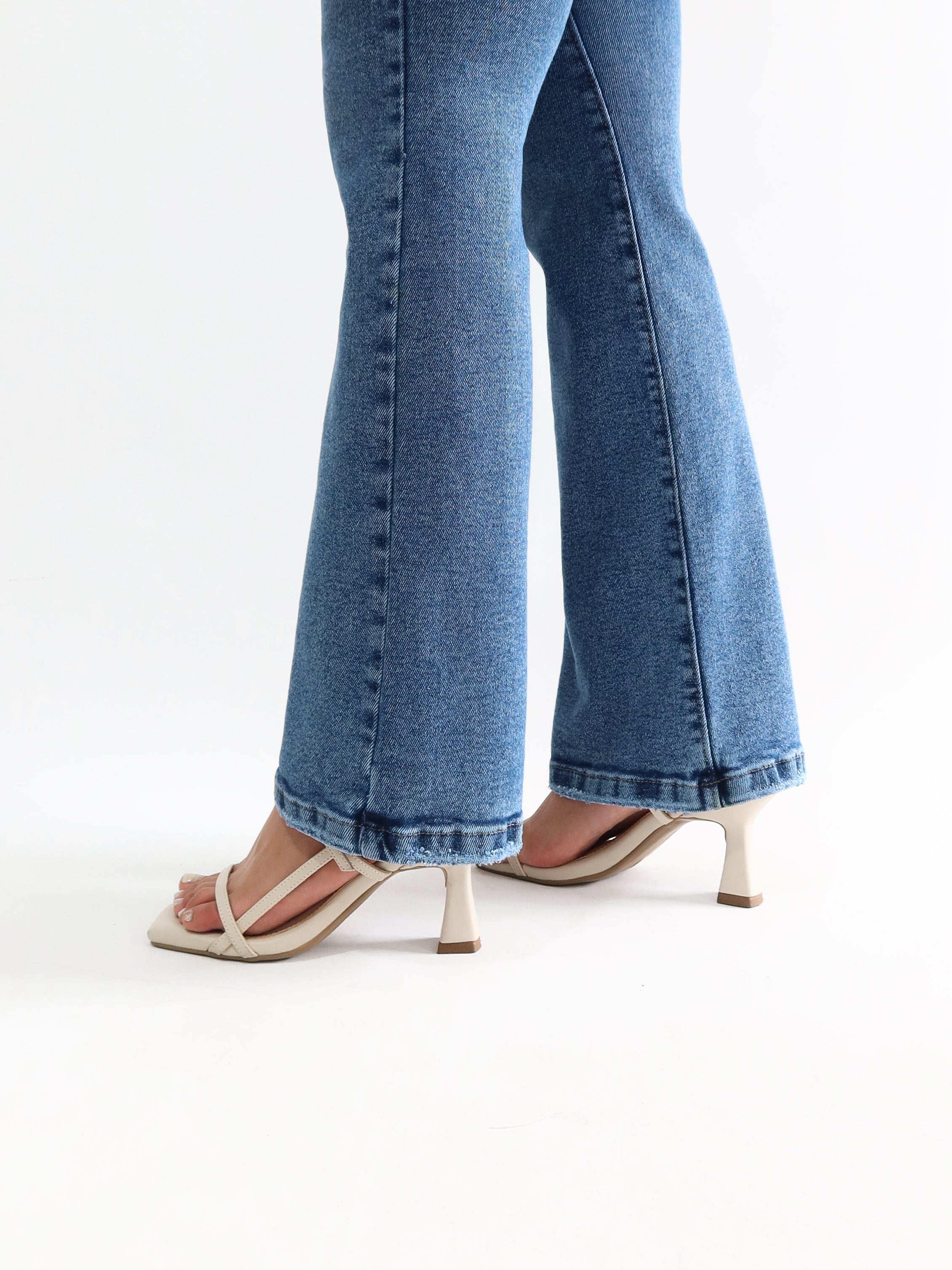 Mini bootcut jeans bigotes azul jaspeado