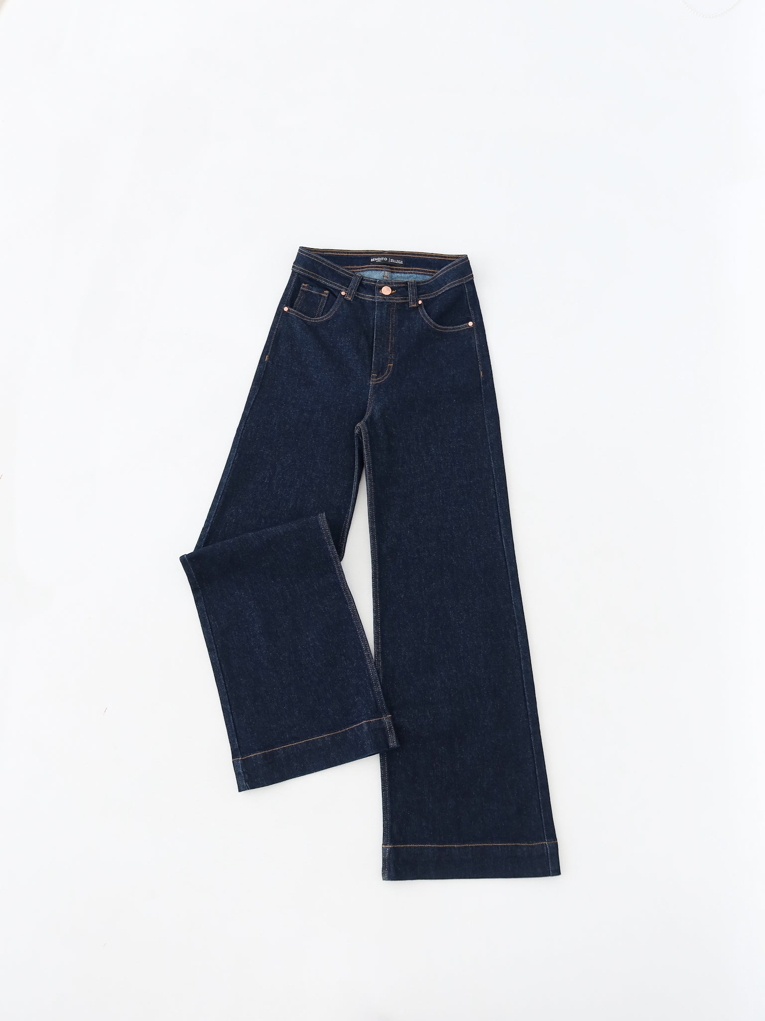 Wide leg regular jeans stretch azul oscuro