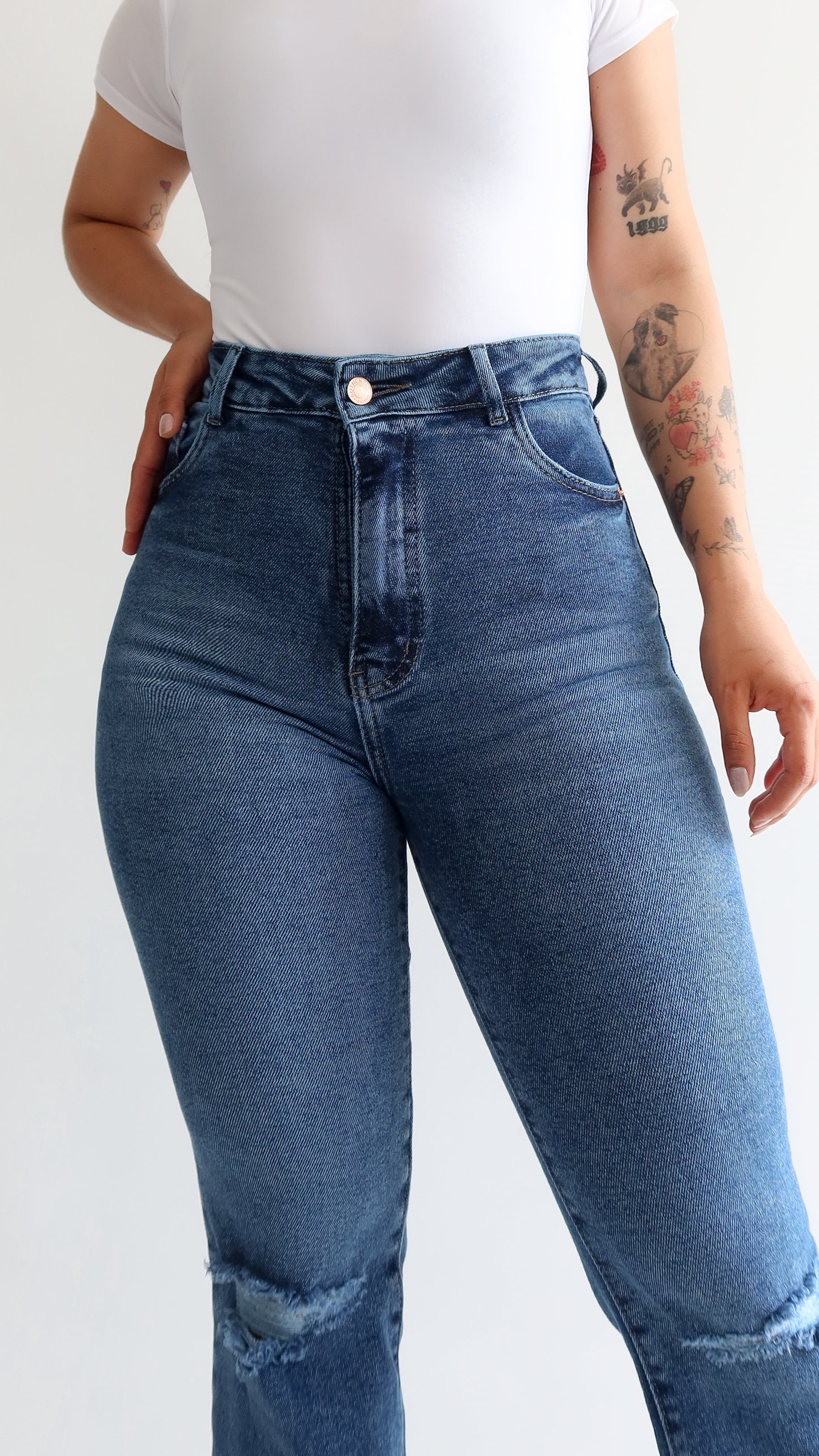 Boot cut long destroyed azul