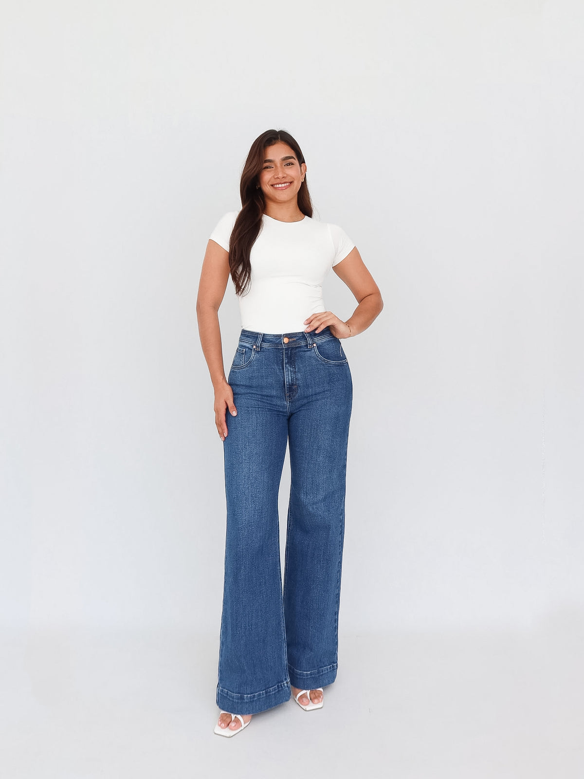 Wide leg long jeans stretch azul