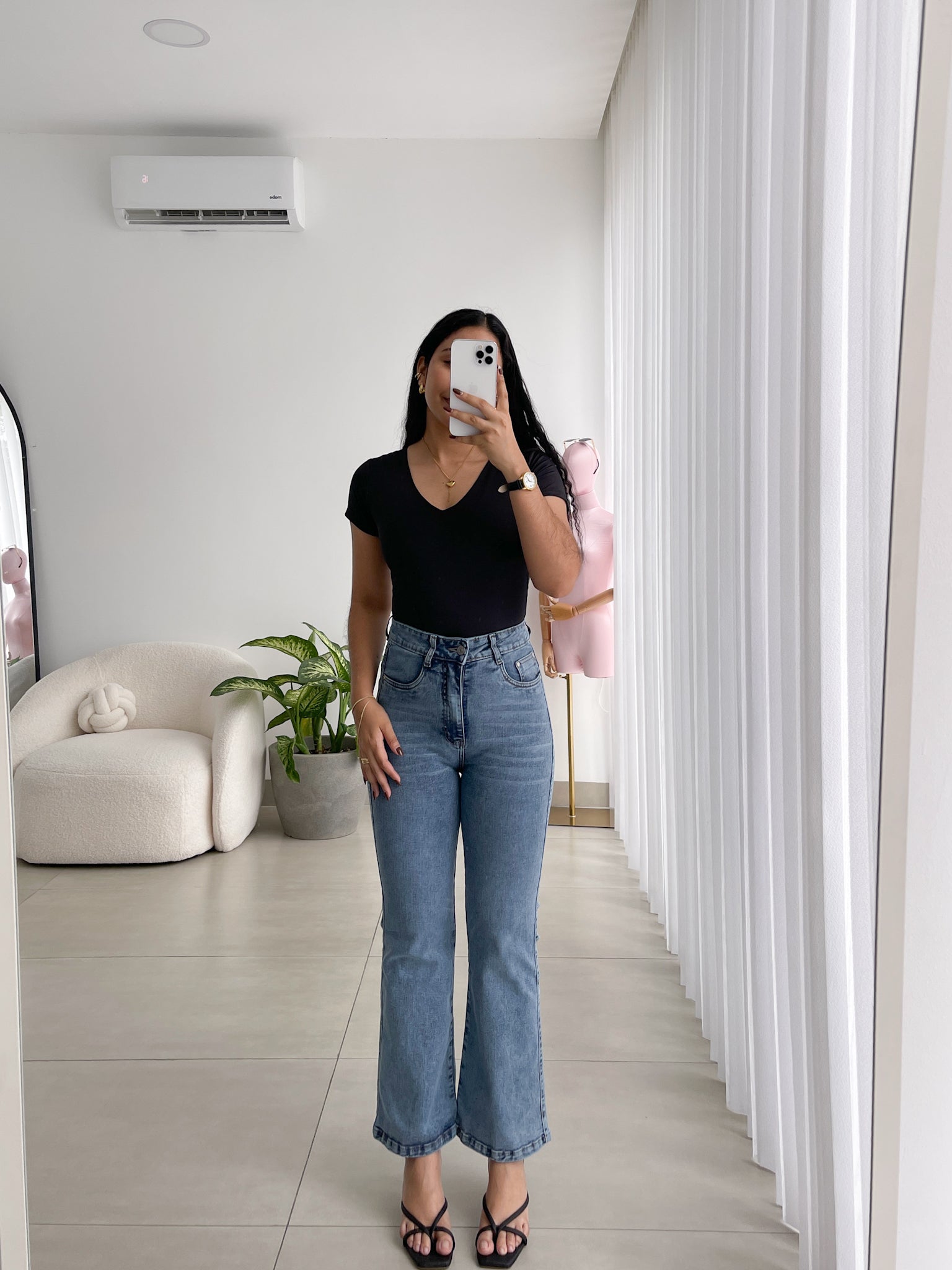 Mini bootcut jeans azul medio