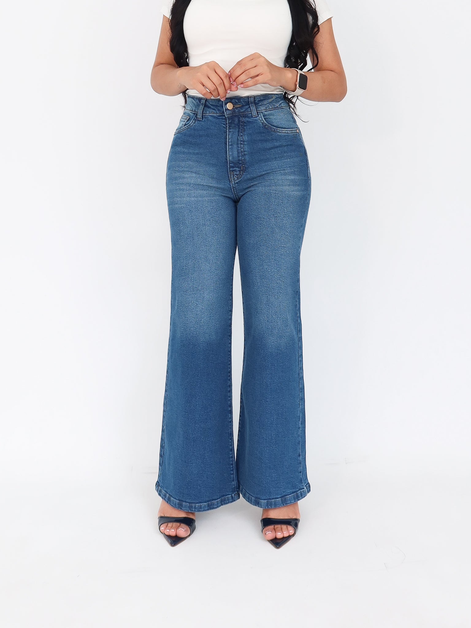 Wide flare regular jeans azul