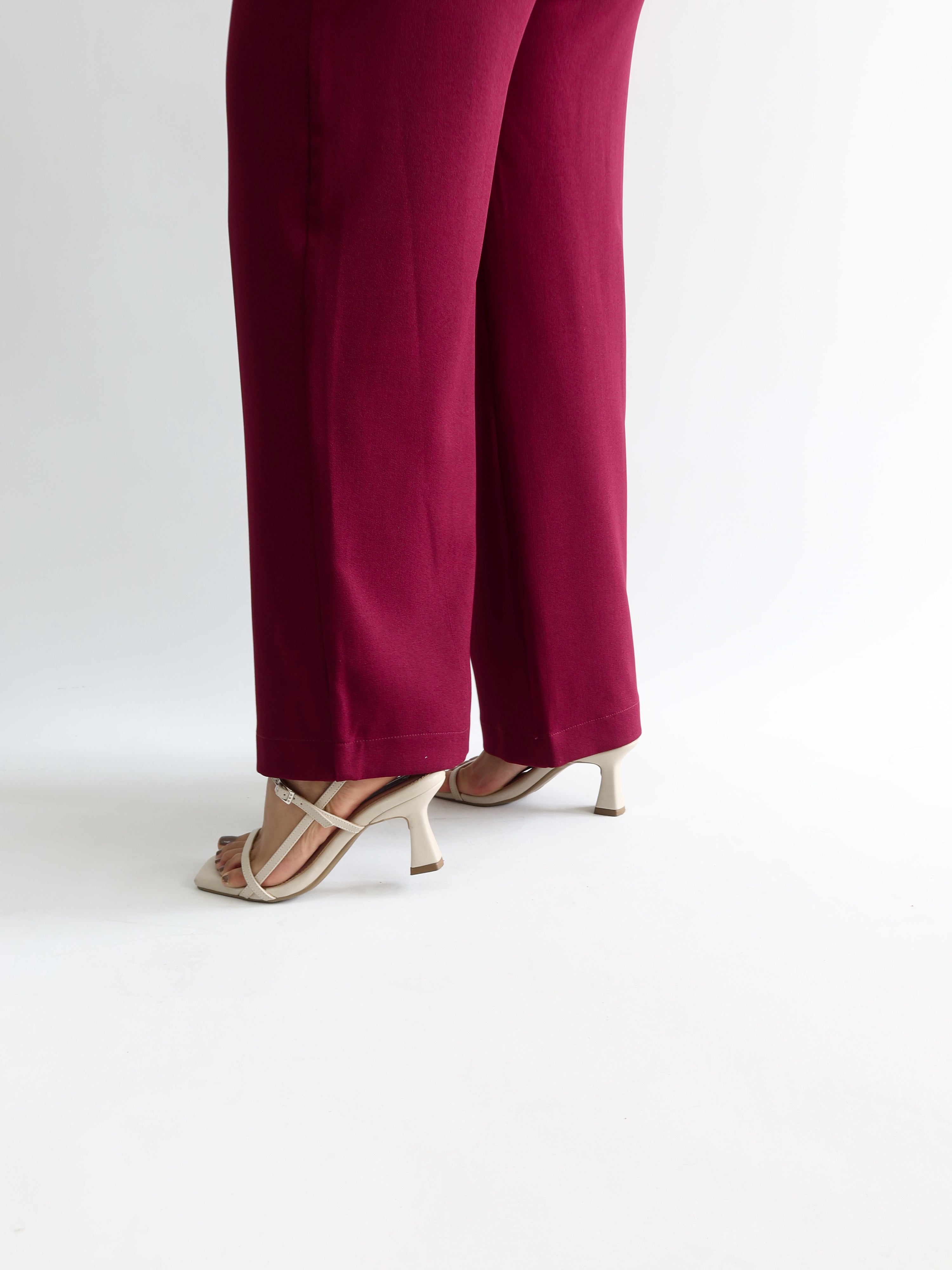 Straight pants elástico midi vino