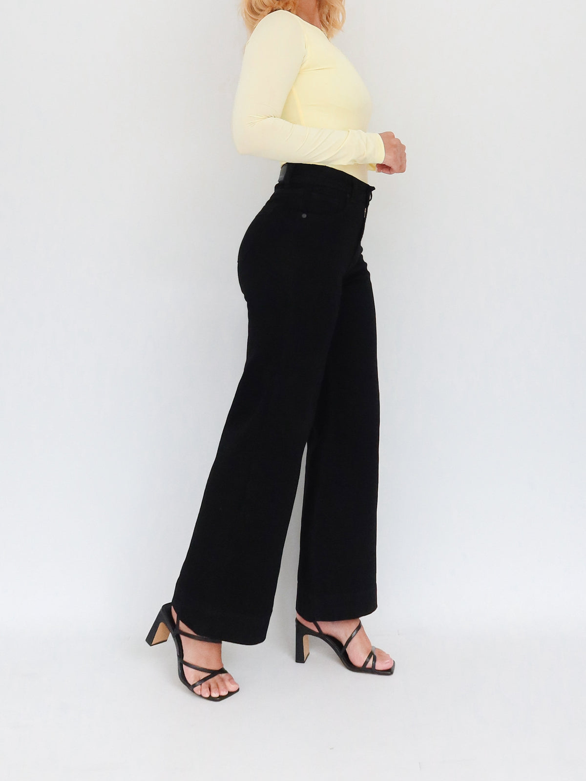 Mini wide leg jeans stretch negro