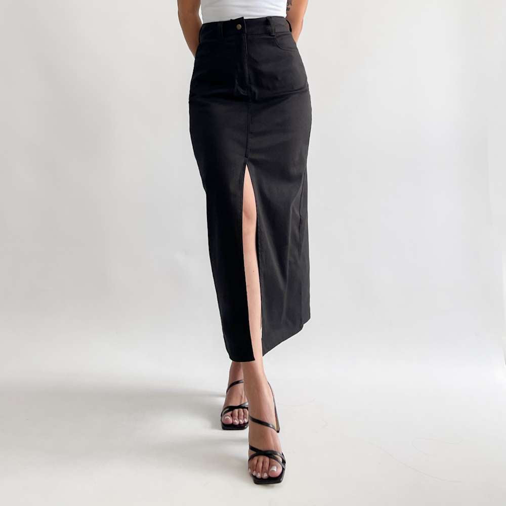 Maxi falda drill negra
