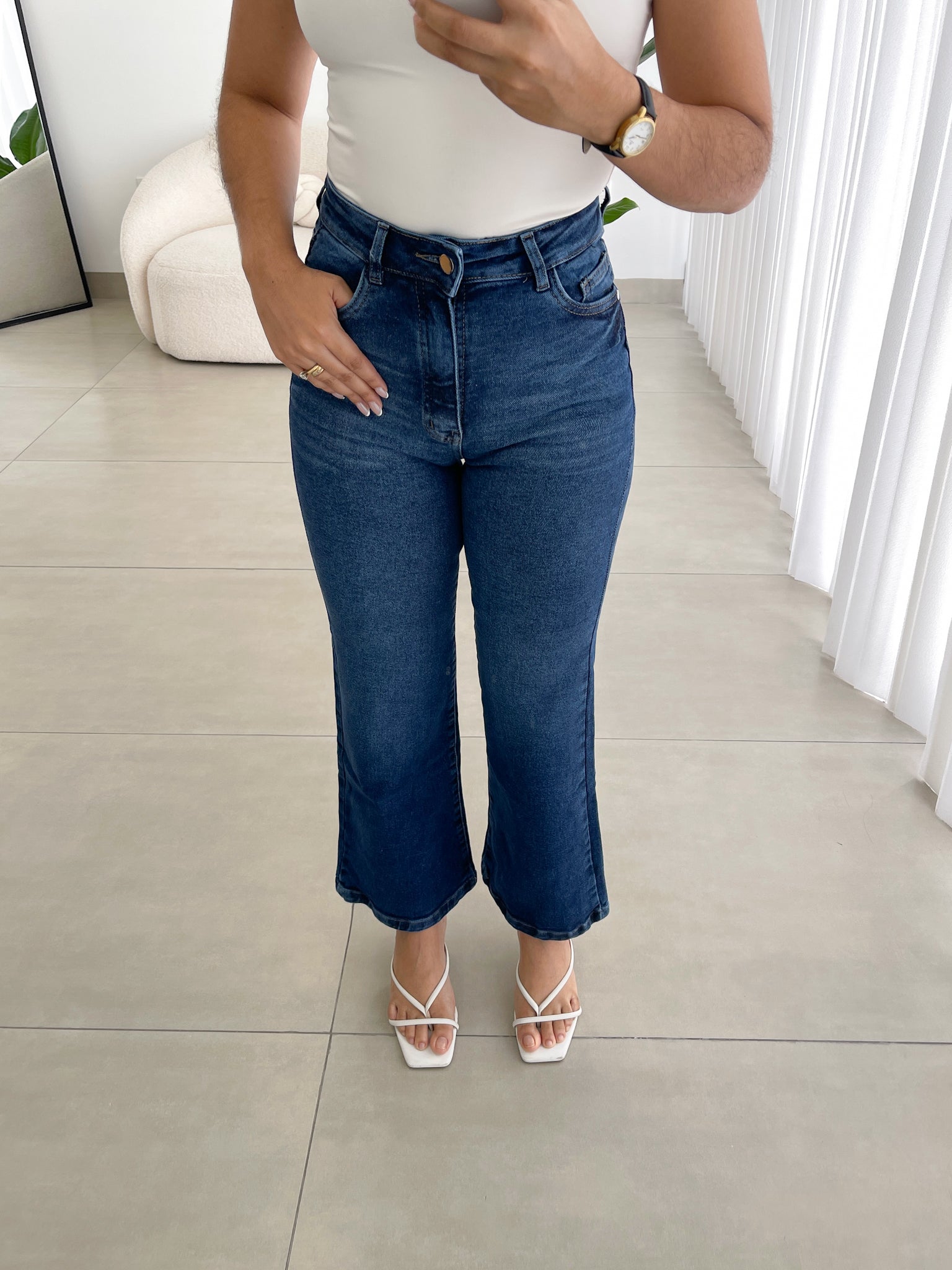 Mini bootcut jeans clásico bigotes azul