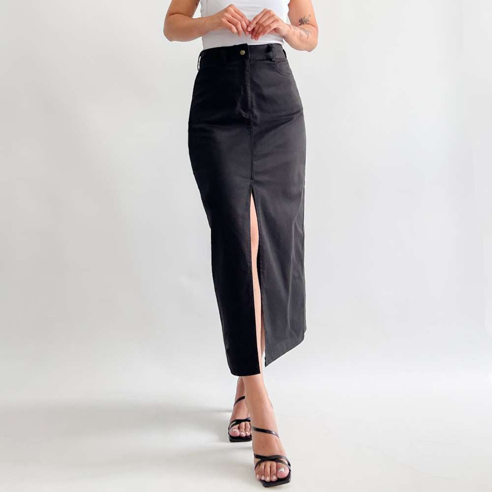 Maxi falda drill negra