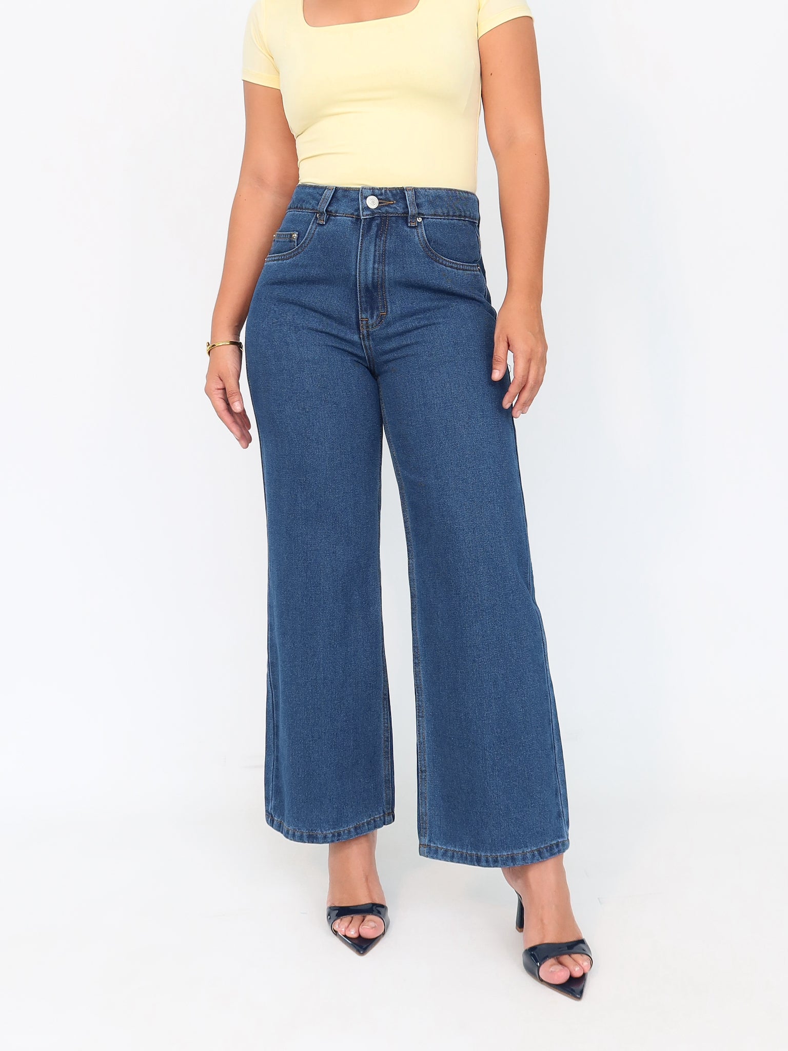 Mini mom straight jeans azul