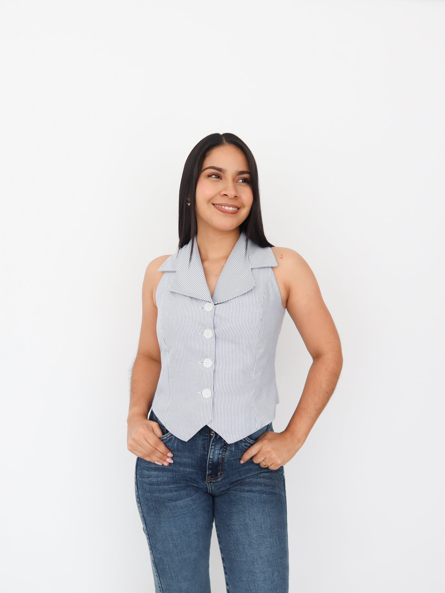 Chaleco madison rayas celeste