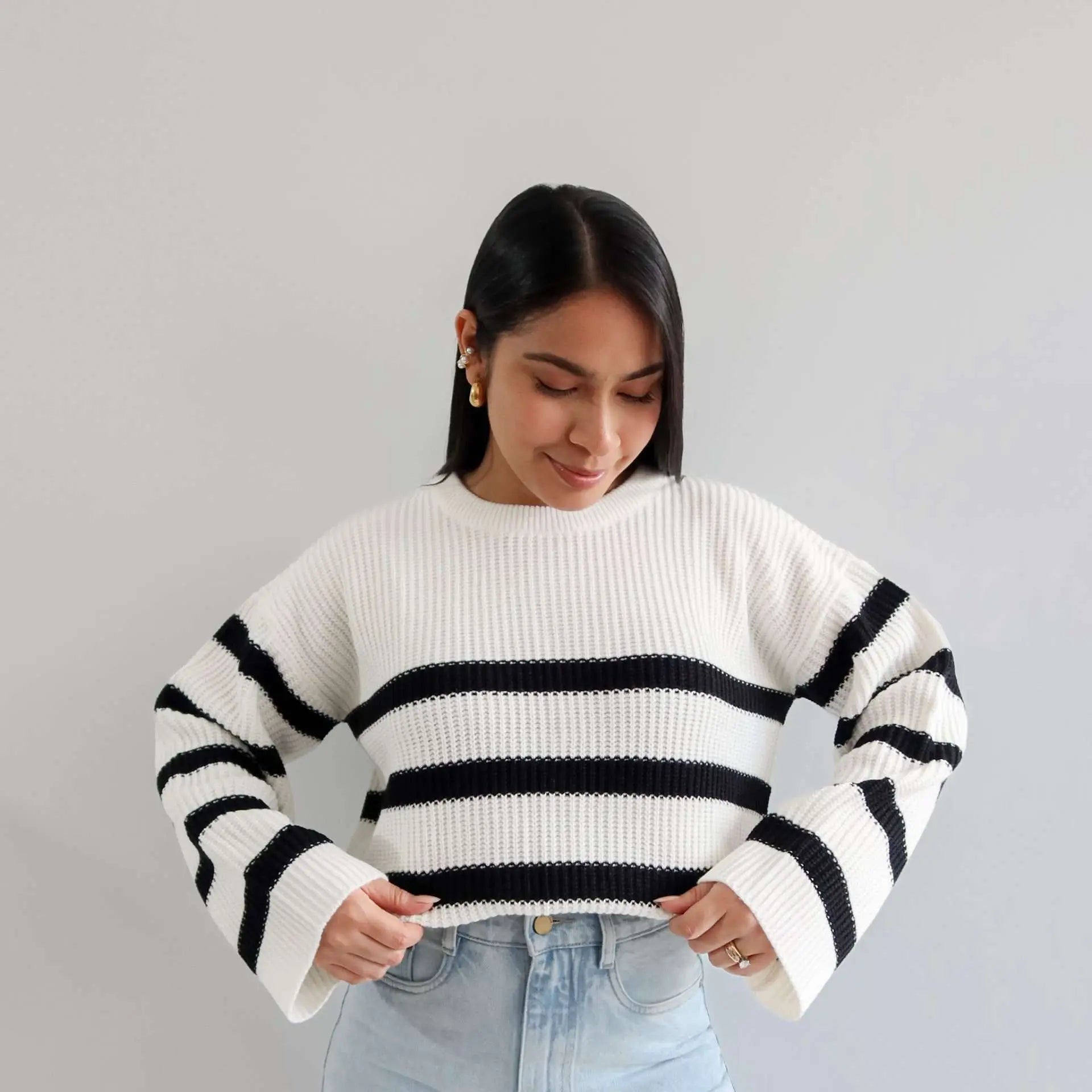 Jersey de punto manga campana negro