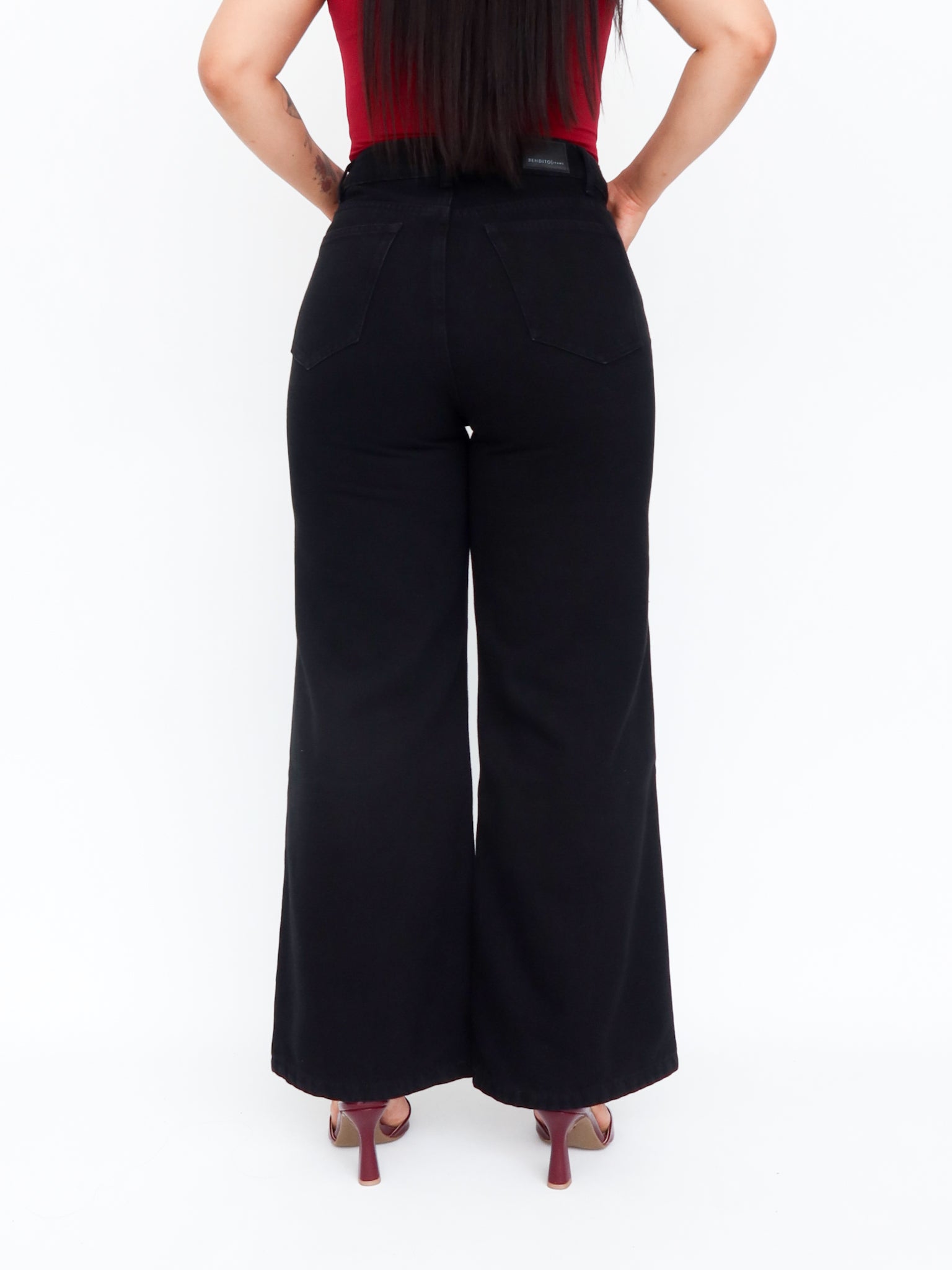 Mini wide leg jeans negro