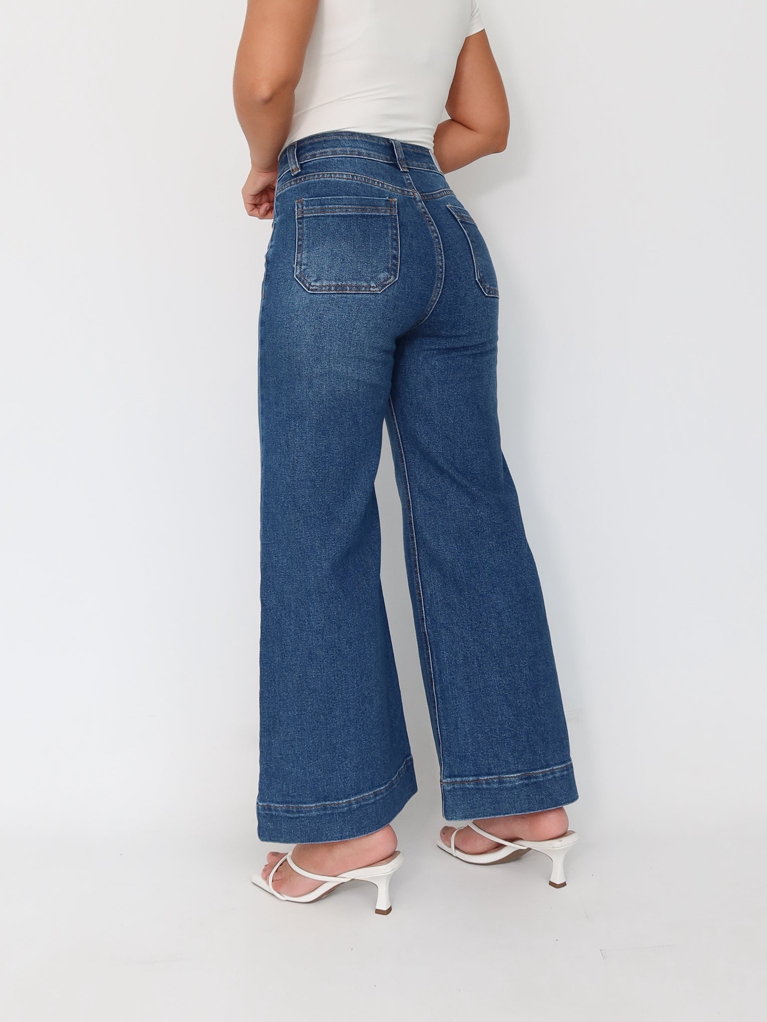Mini wide leg jeans stretch azul