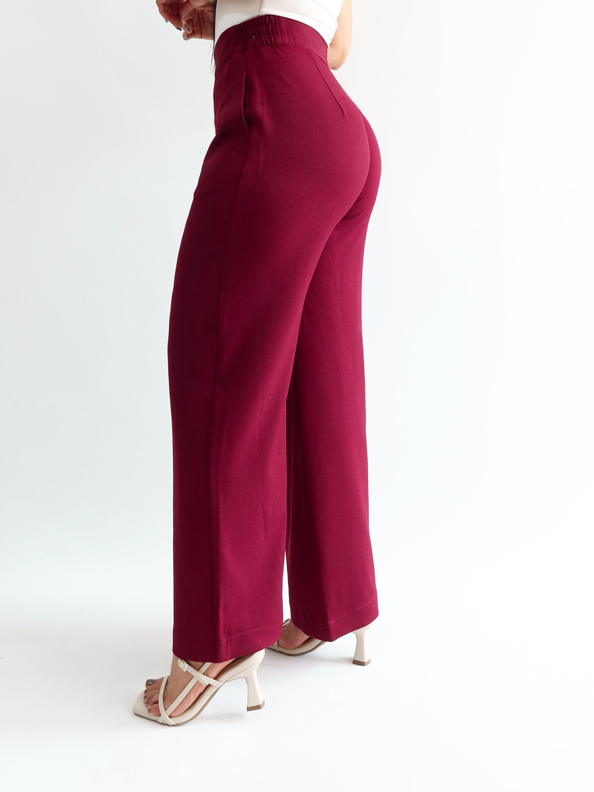 Straight pants elástico midi vino