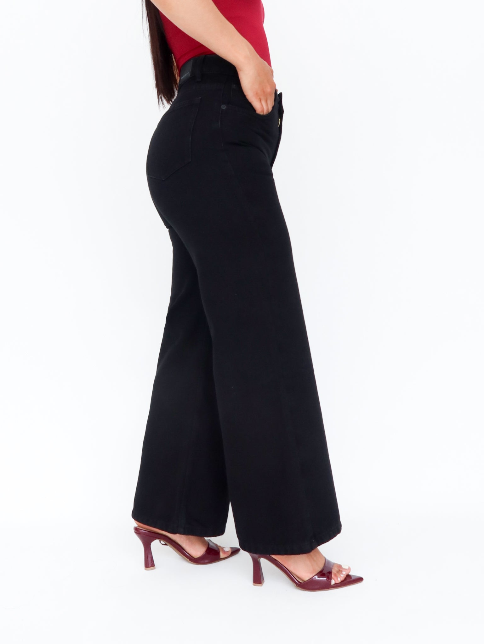 Mini wide leg jeans negro