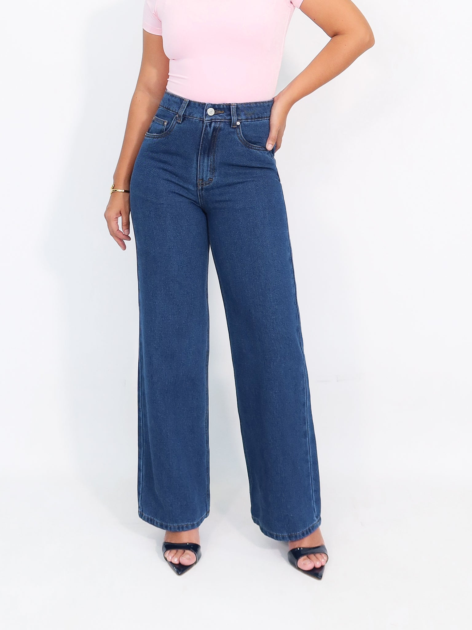 Mom straight regular jeans azul