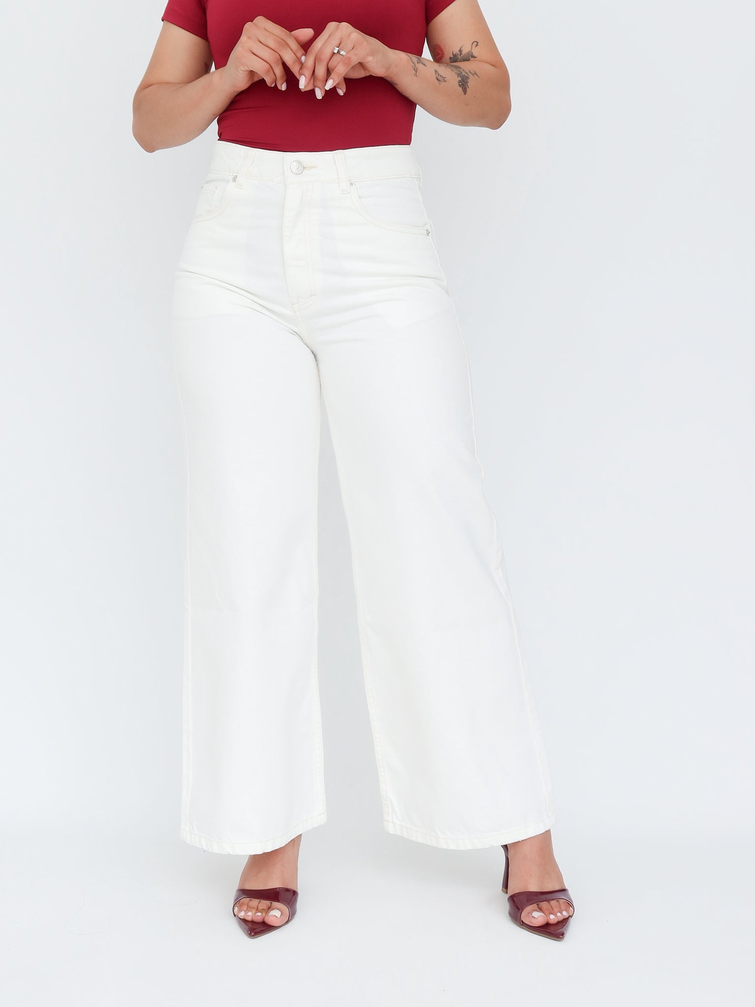 Mini wide leg jeans off white