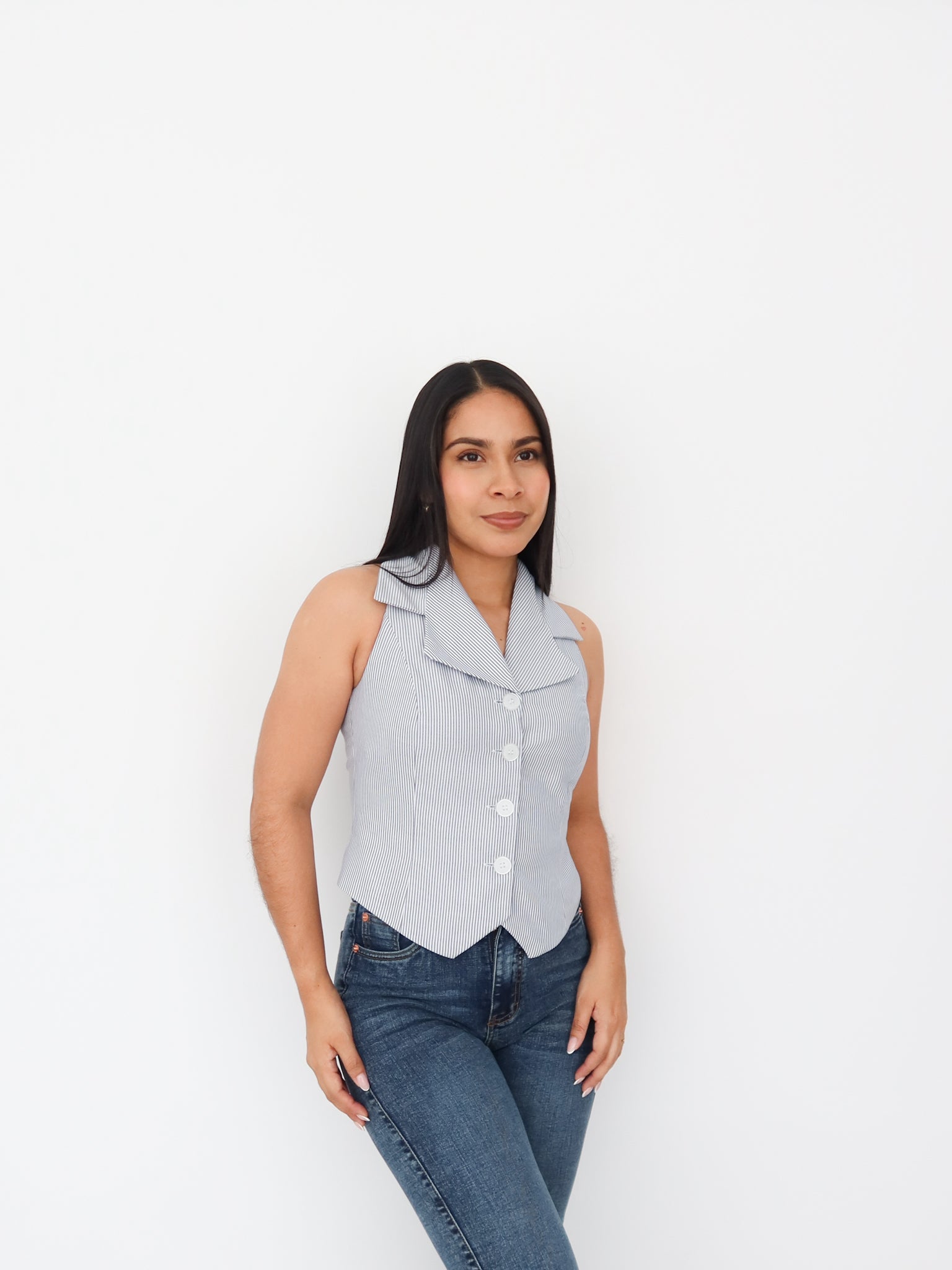 Chaleco madison rayas celeste