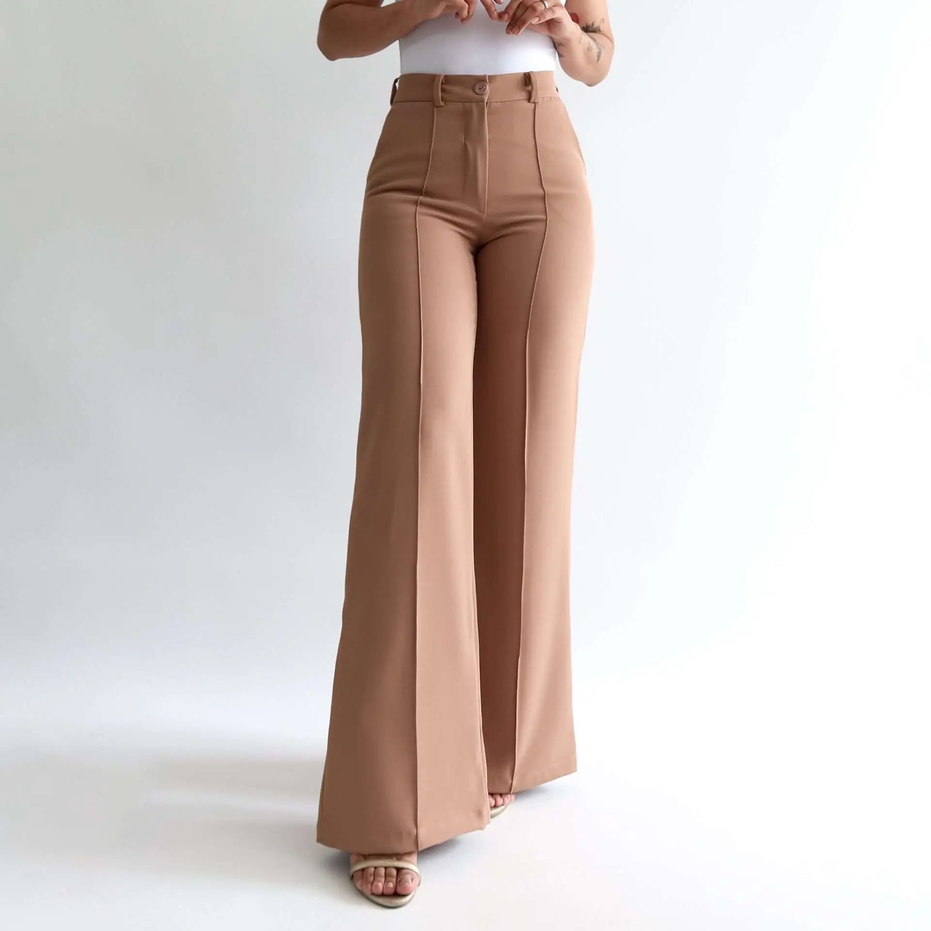 Pantalon wide leg camel
