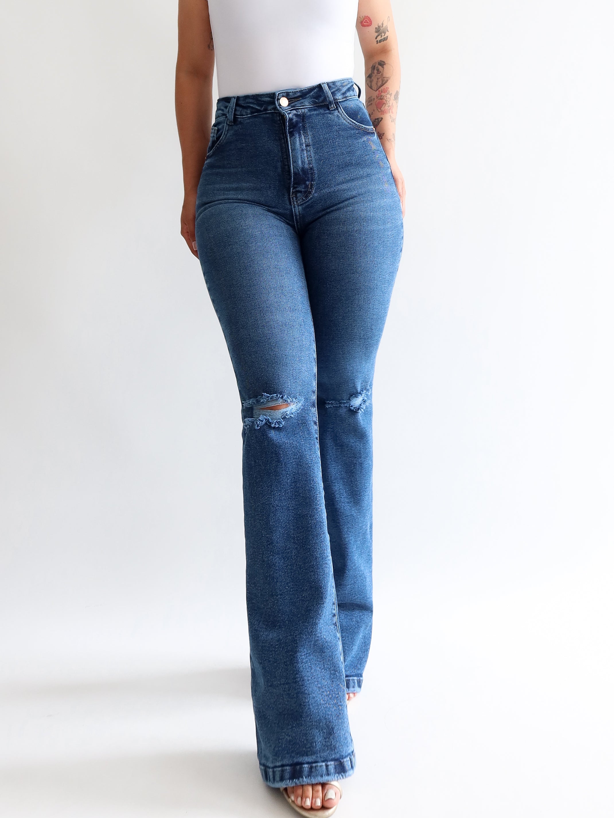Boot cut long destroyed azul