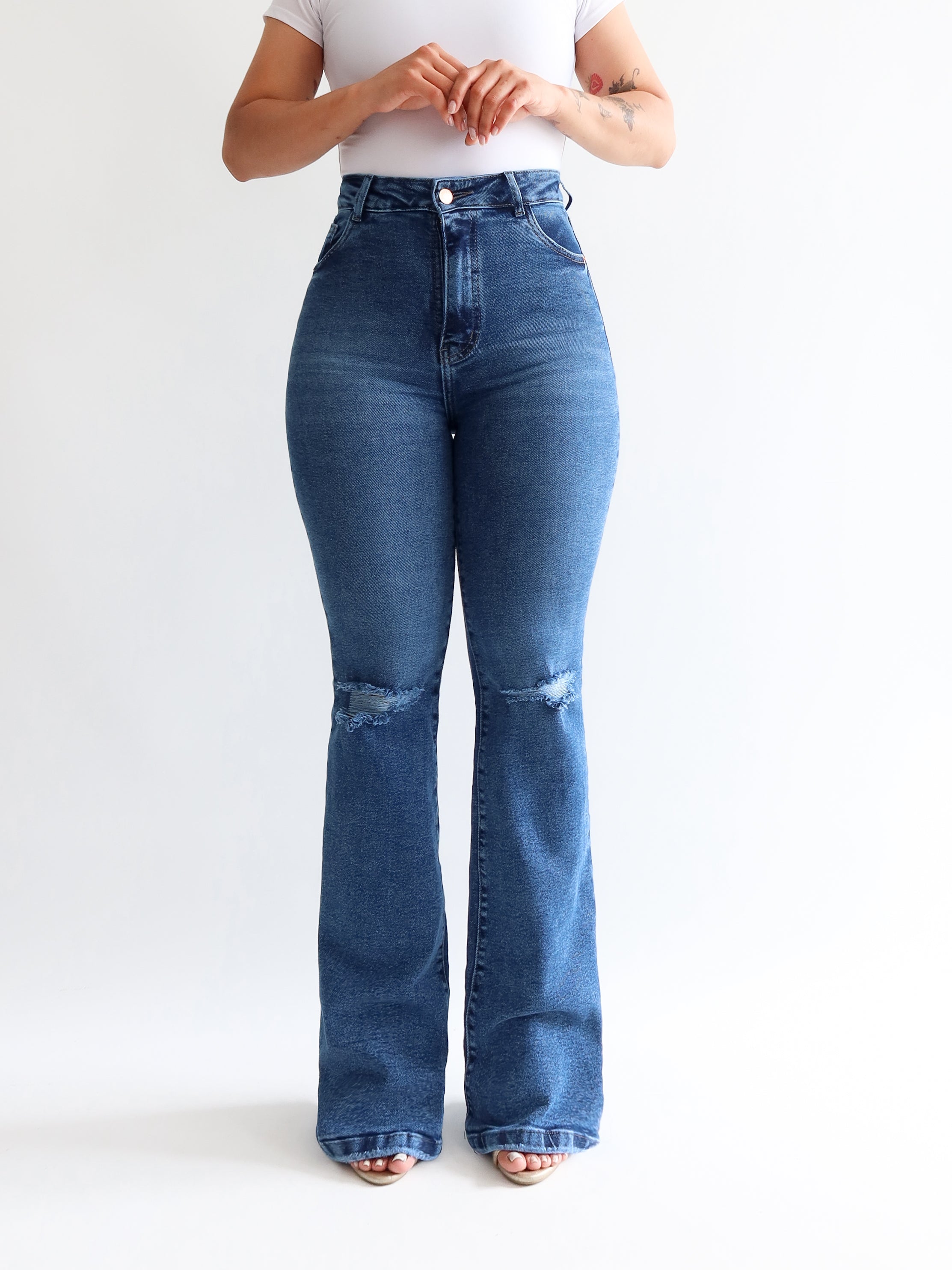 Boot cut long destroyed azul