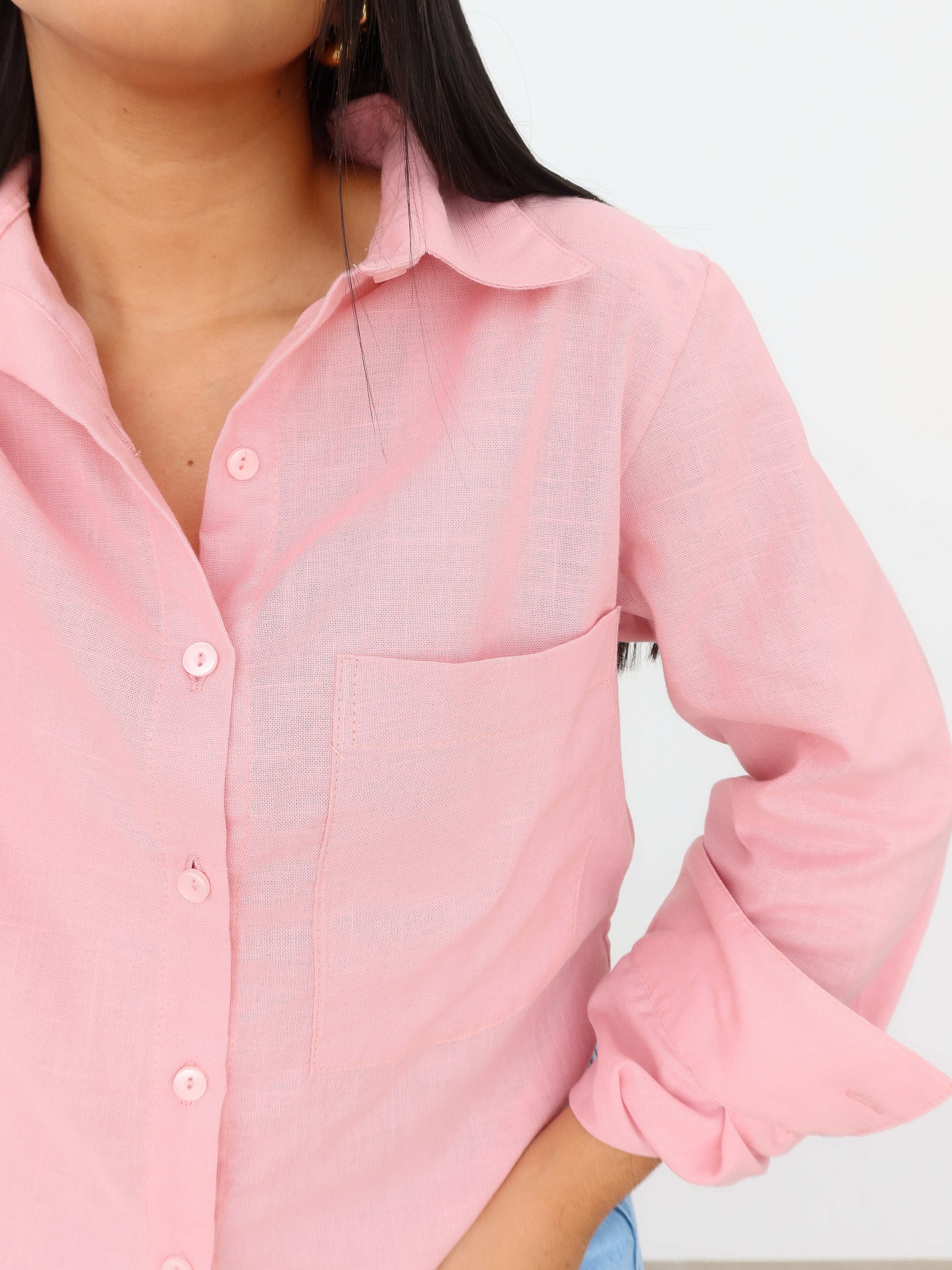Camisa Oversize lino rosada