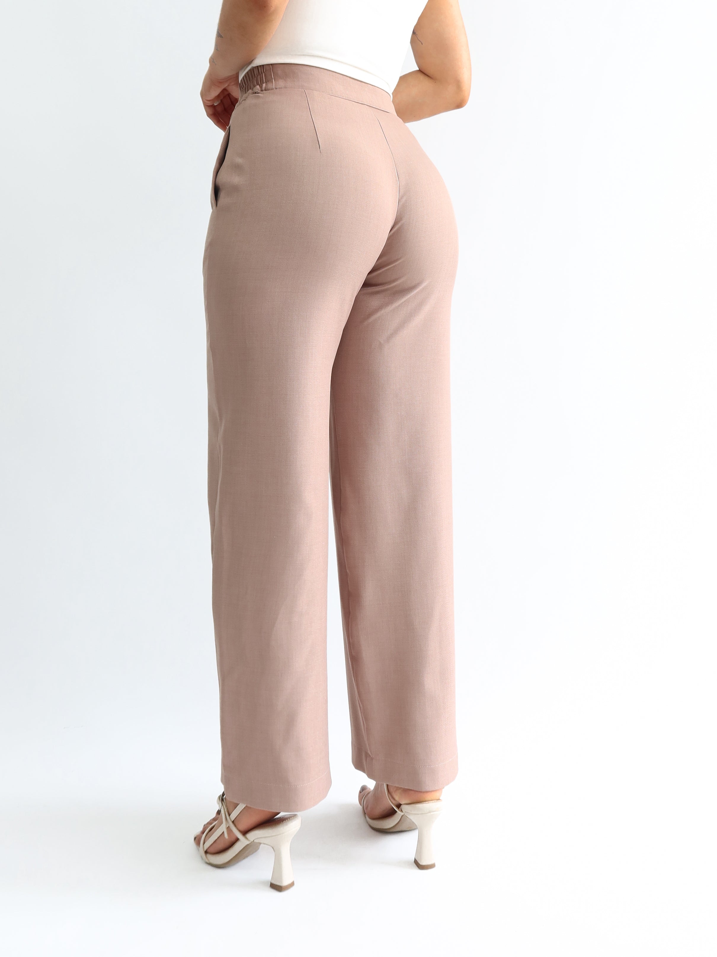 Straight pants elástico midi taupe