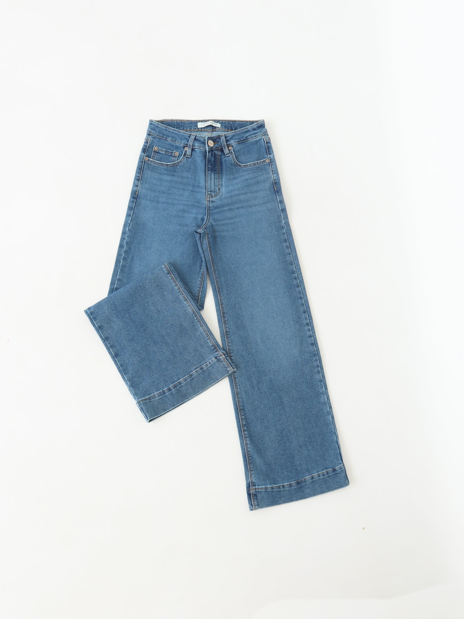 Wide leg regular jeans stretch azul medio