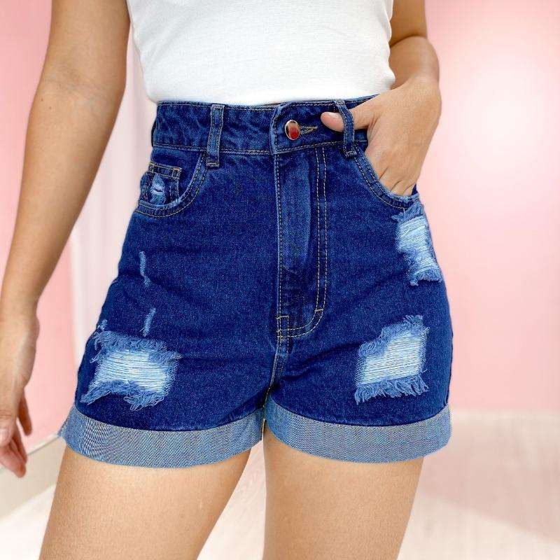Mom short destroyed azul oscuro