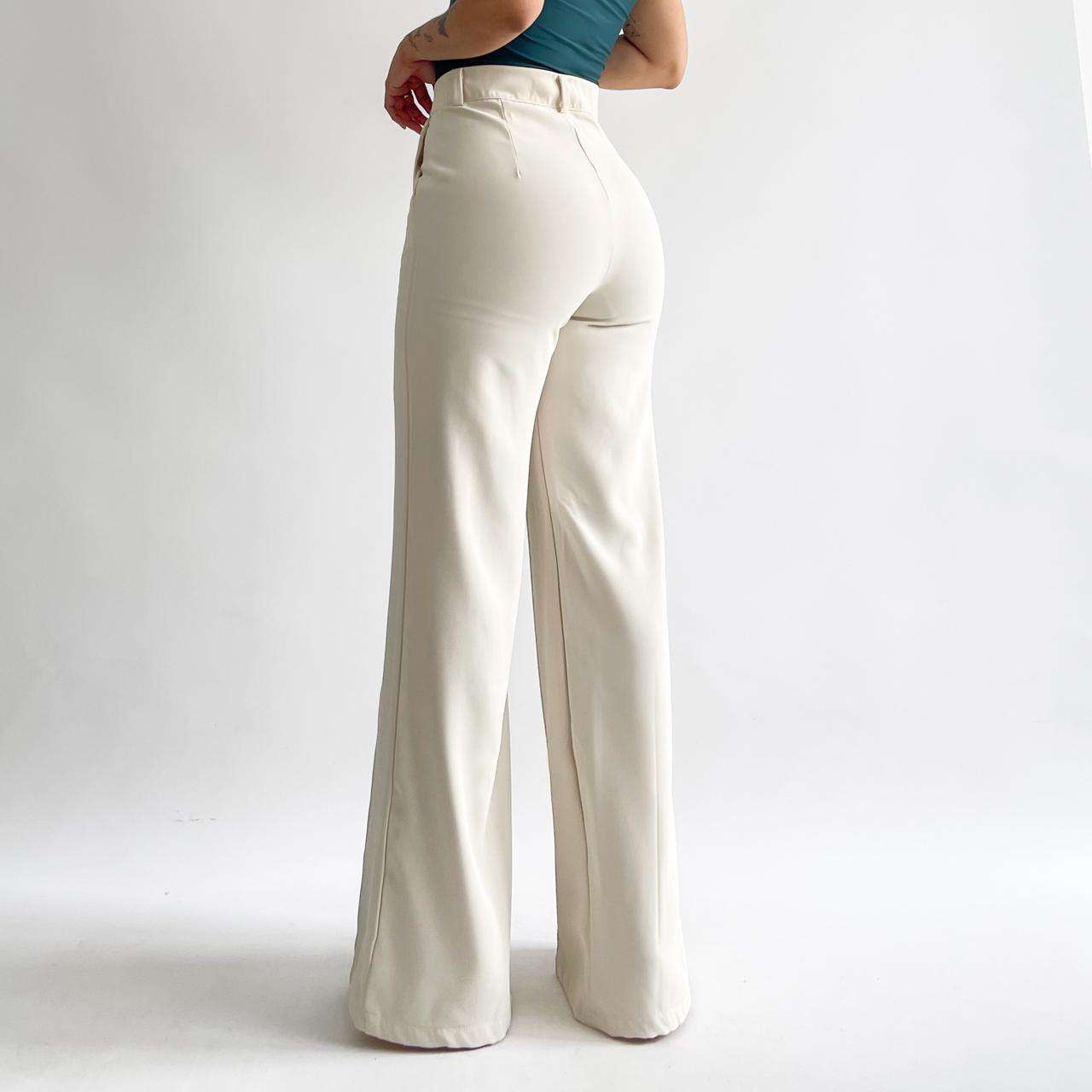Pantalon wide leg beige