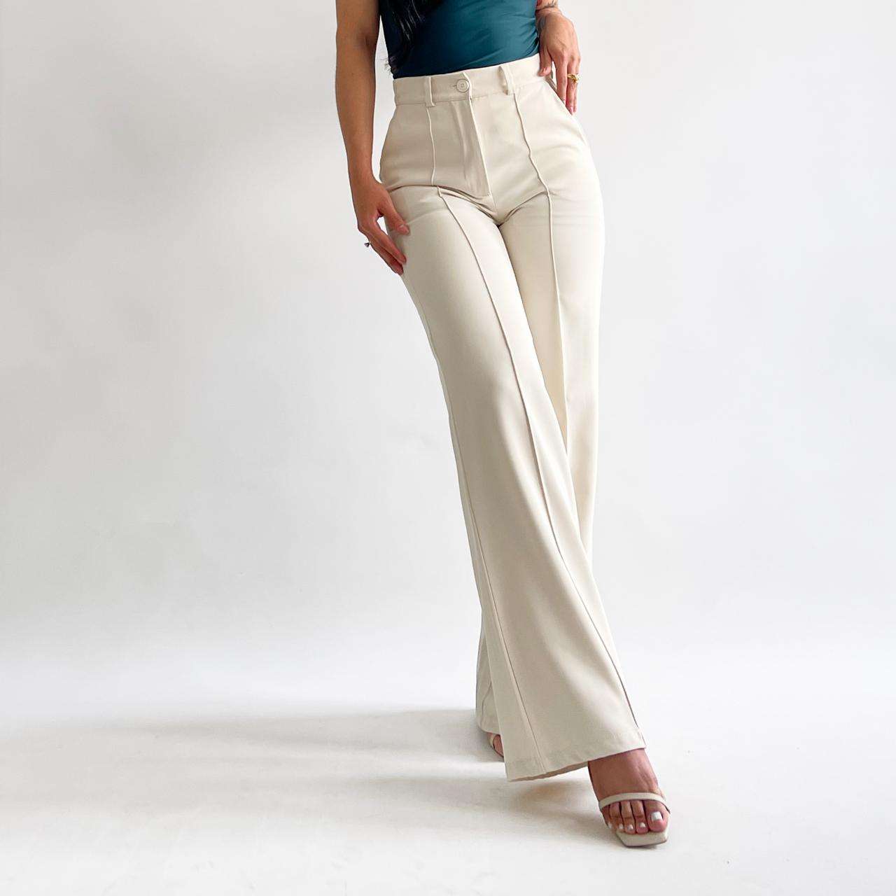 Pantalon wide leg beige