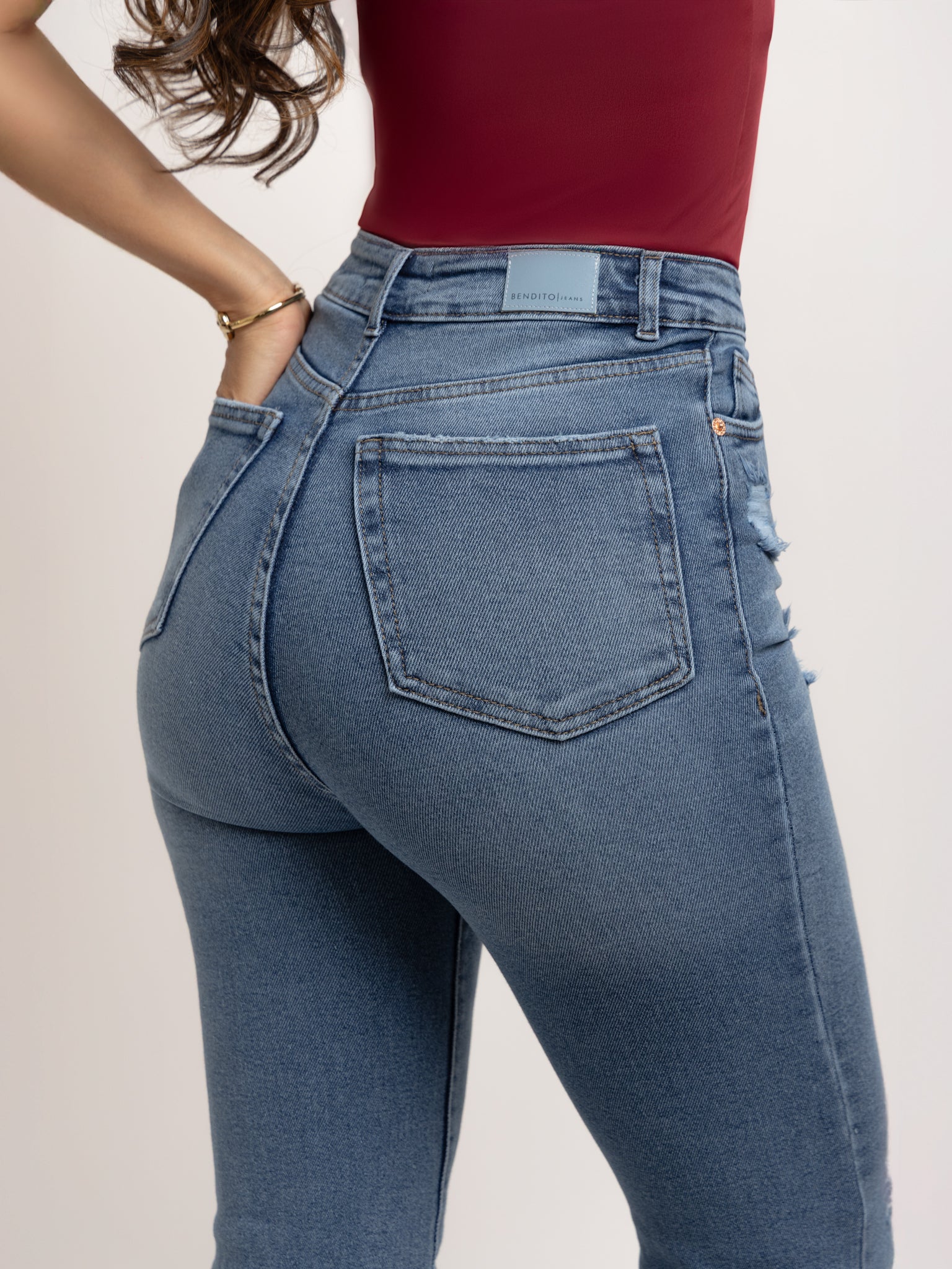 Boot cut jeans Destroyed long azul medio