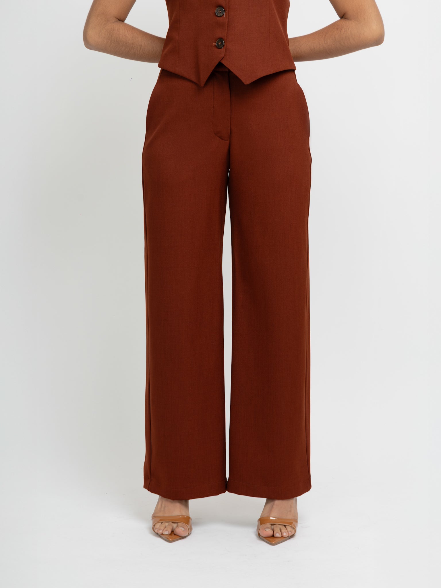 Straight pants elástico midi terracota